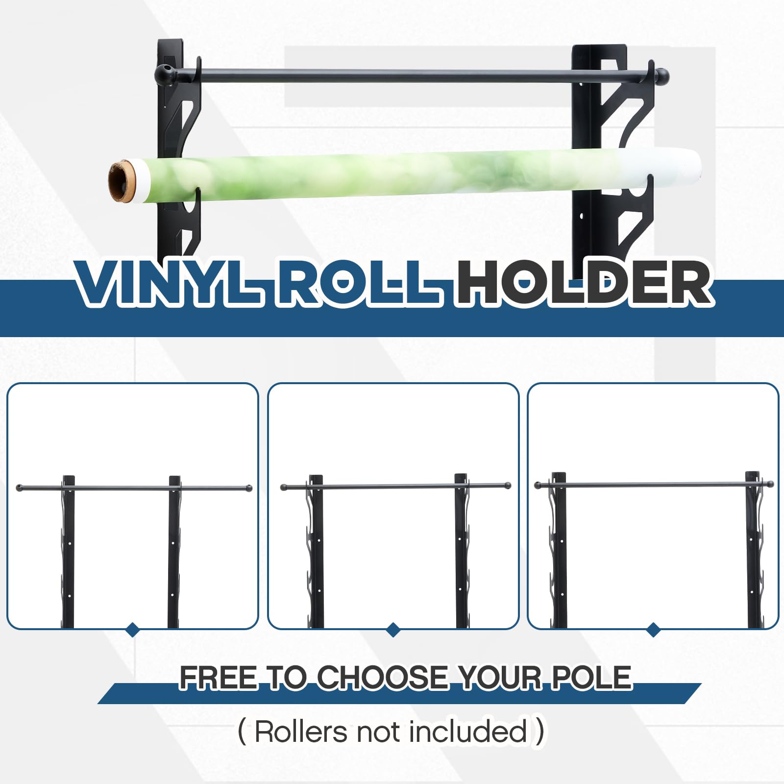 6 Roll Adjustable Metal Vinyl Roll Holder Wall Mount - Storage Rack for Car Wrap, Transfer Paper, Wallpaper & Window Film - Garage Workshop Organization Bracket (Ideal for Home, Office & Craft Rooms)