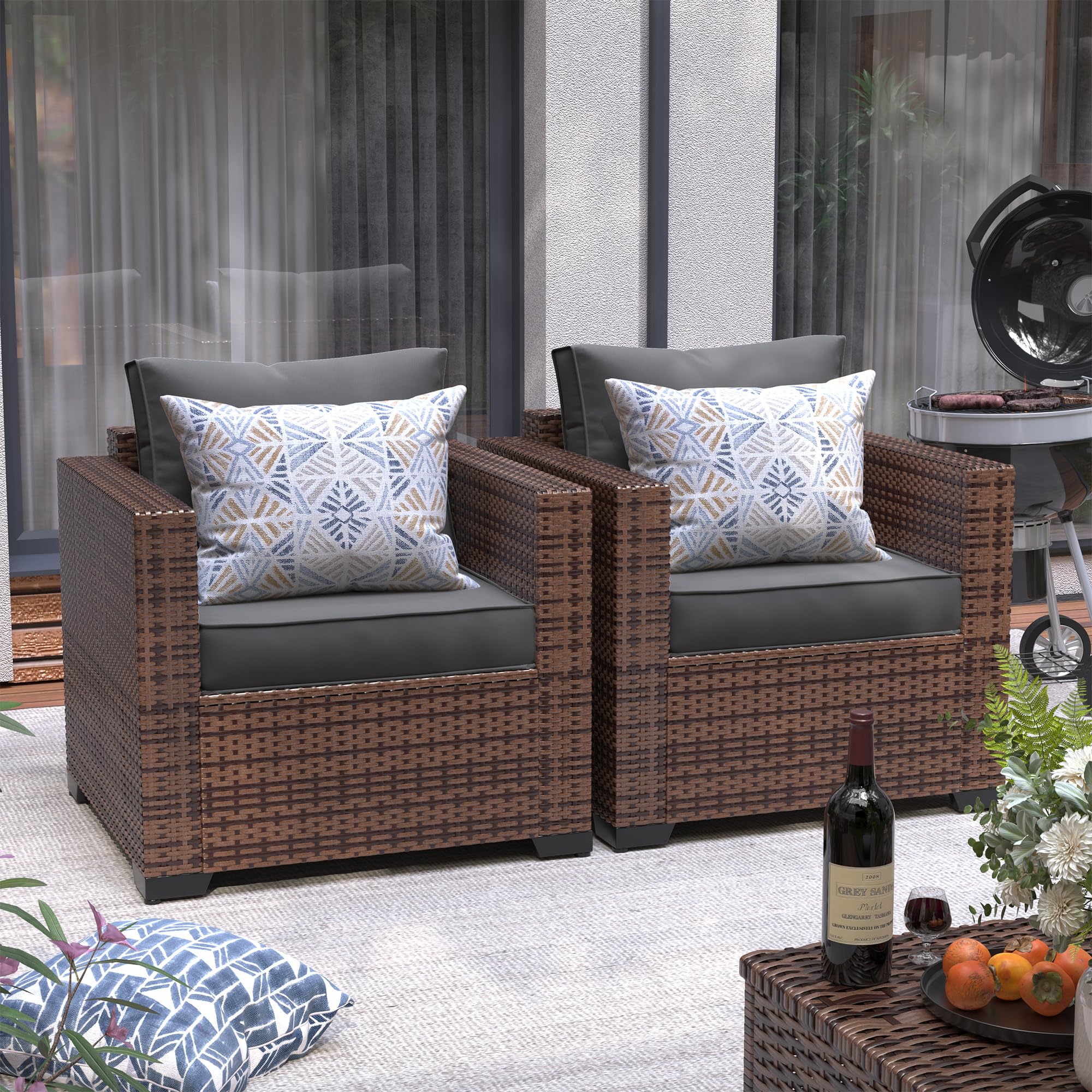 UDPATIO All-Weather Outdoor Wicker Single Sofa - Patio Rattan Sectional Couch with Non-Slip Cushion, Deep Seating & High Back - Perfect for Garden, Poolside, and Backyard Relaxation