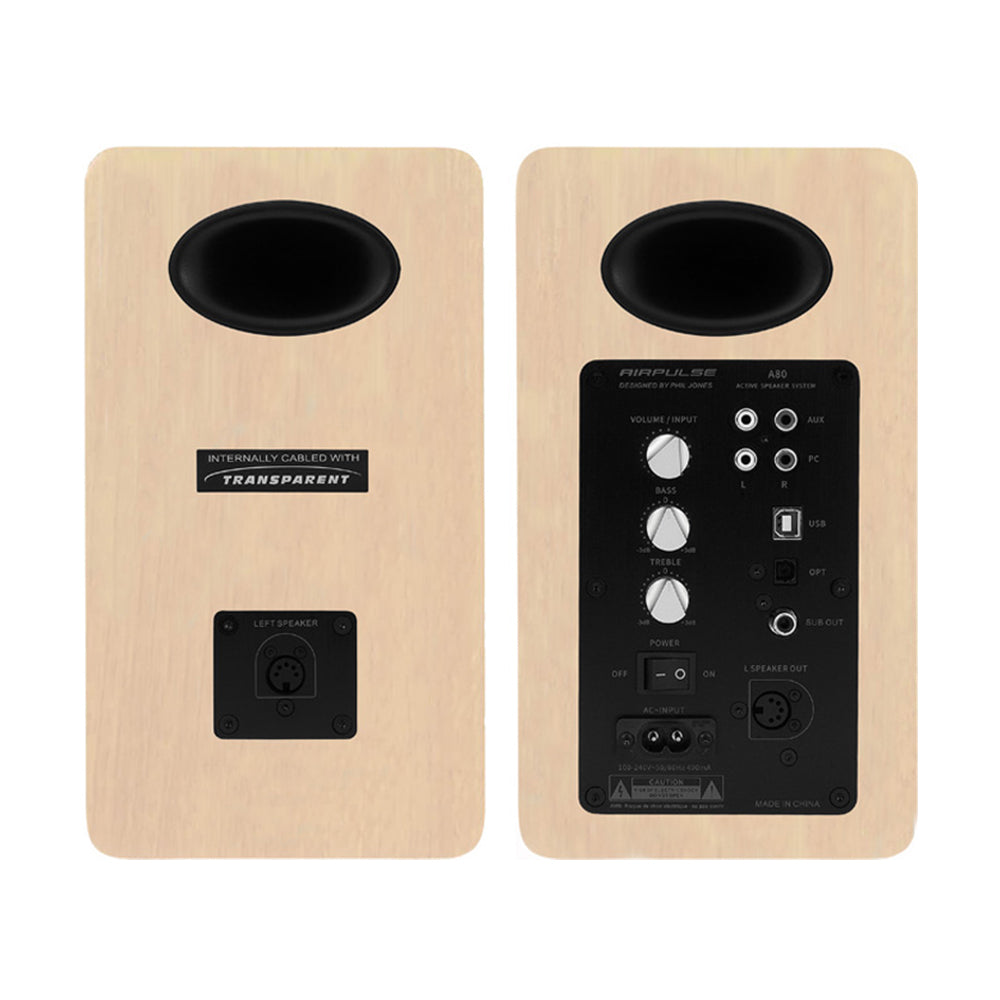 Airpulse A80 Active Bookshelf Speakers - Premium HiFi Sound System (Pine Wood) for Home Audio, Studio Monitoring & Gaming Setup