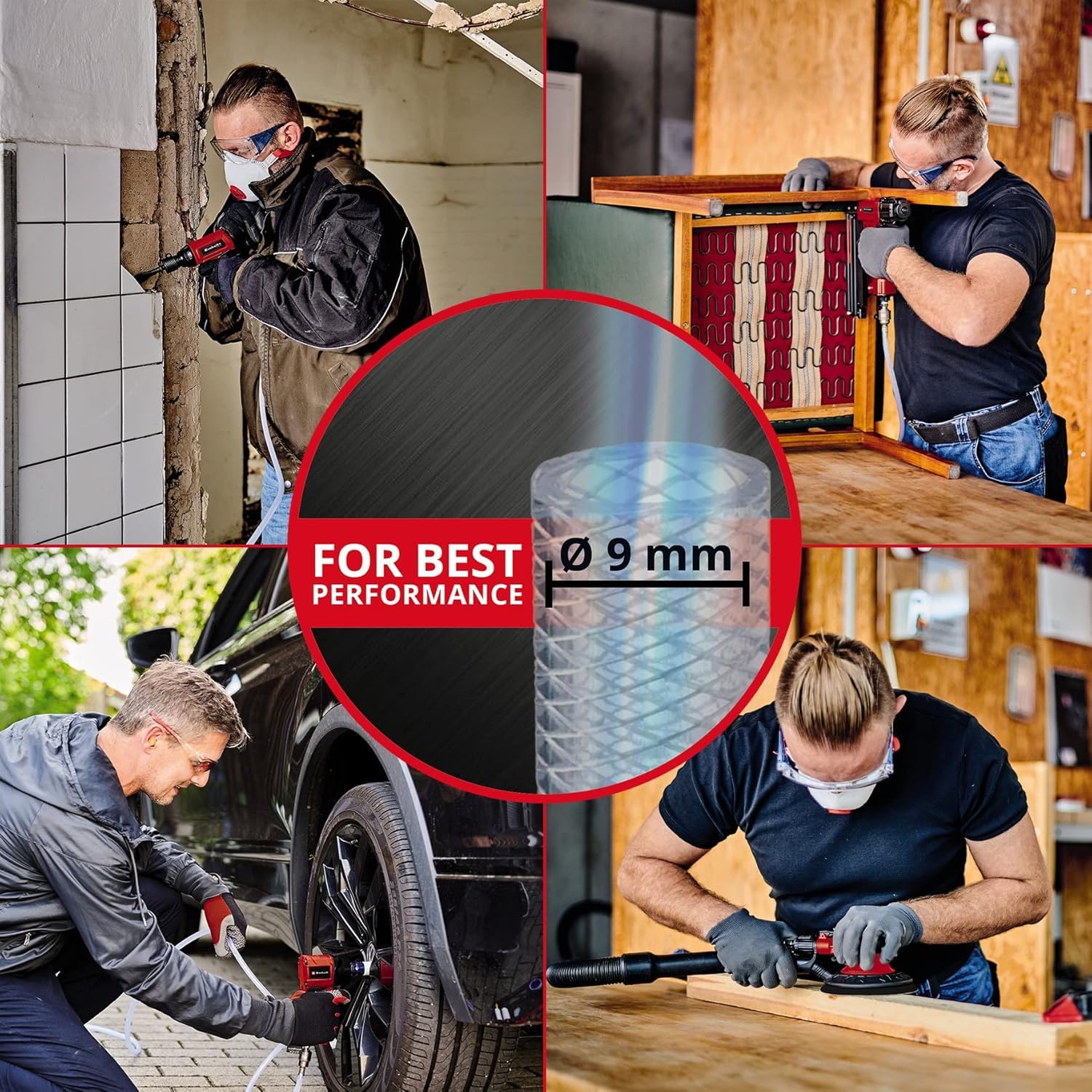 Einhell TC-PW 610 Pneumatic Impact Wrench Kit - 610Nm Max Torque, Includes 10 Sockets, Oil Bottle, Nozzle & 125mm Extension - Perfect for Automotive Repair & Heavy-Duty Mechanical Work