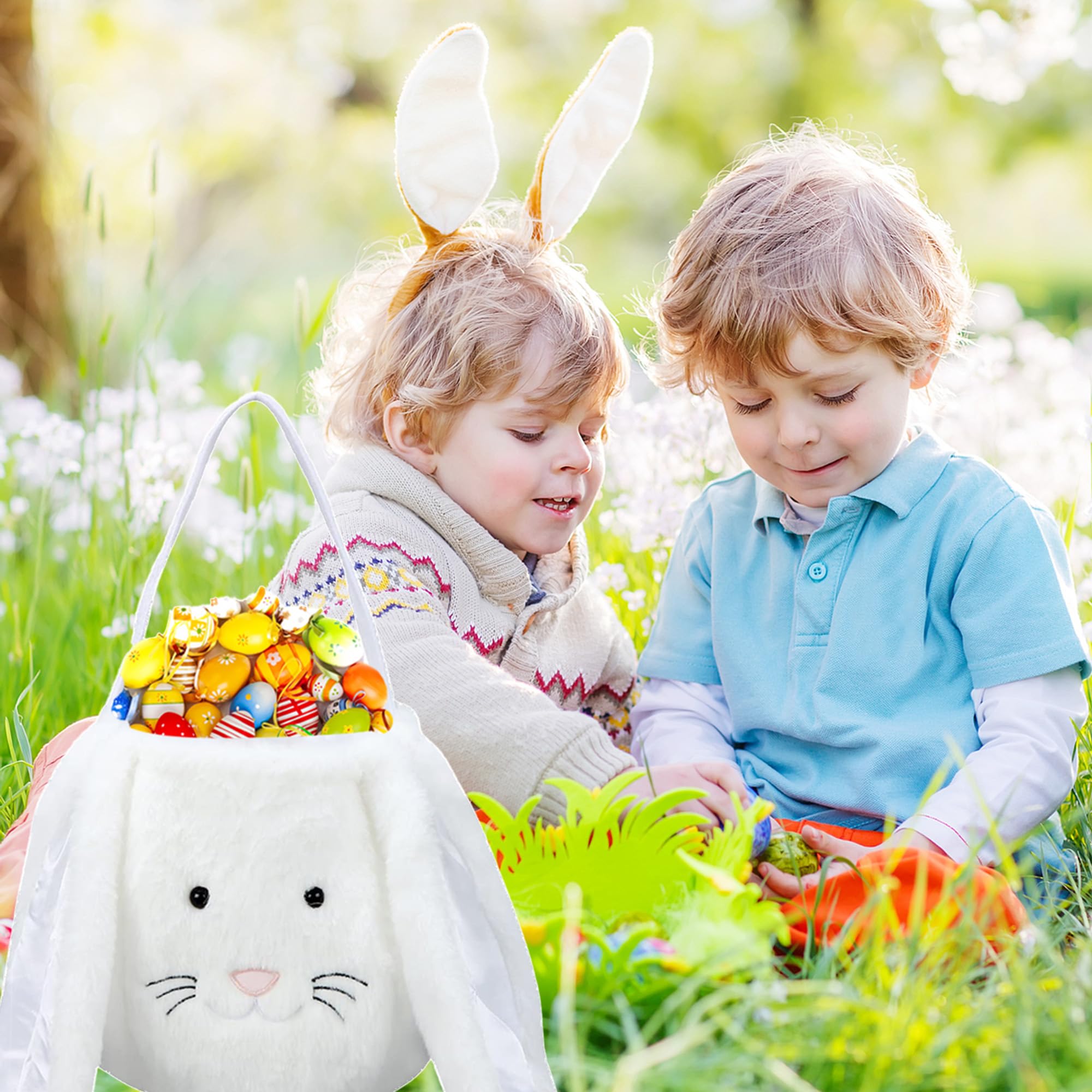 Personalized Plush Easter Bunny Basket - Monogrammed Bunny Easter Bucket with Long Soft Ears for Egg Hunting, Candy Storage & Easter Decorations - Perfect Easter Gift Bags for Kids, Easter Party Favors & Spring Celebrations