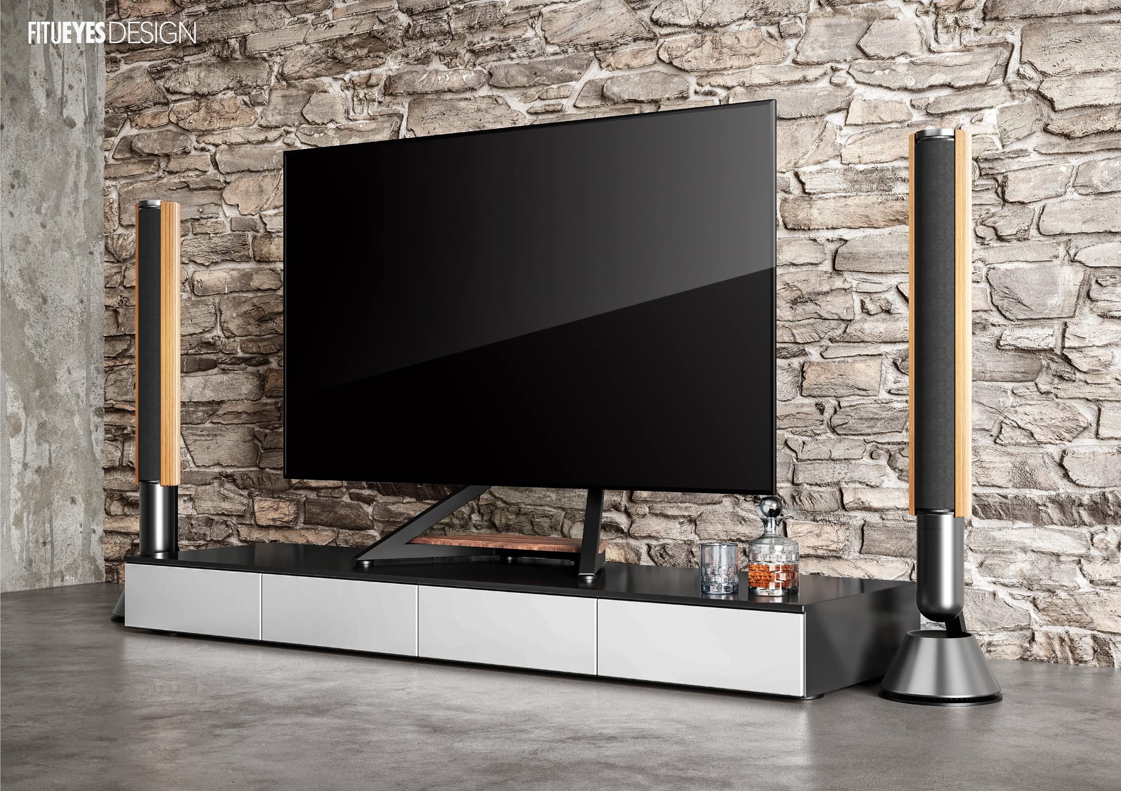 FITUEYES Universal Tabletop TV Stand for 55-86 Inch TVs - Adjustable Height TV Mount with Sturdy Wooden Base - Eiffel Series TV Stand for Living Room, Bedroom & Home Theater Setup