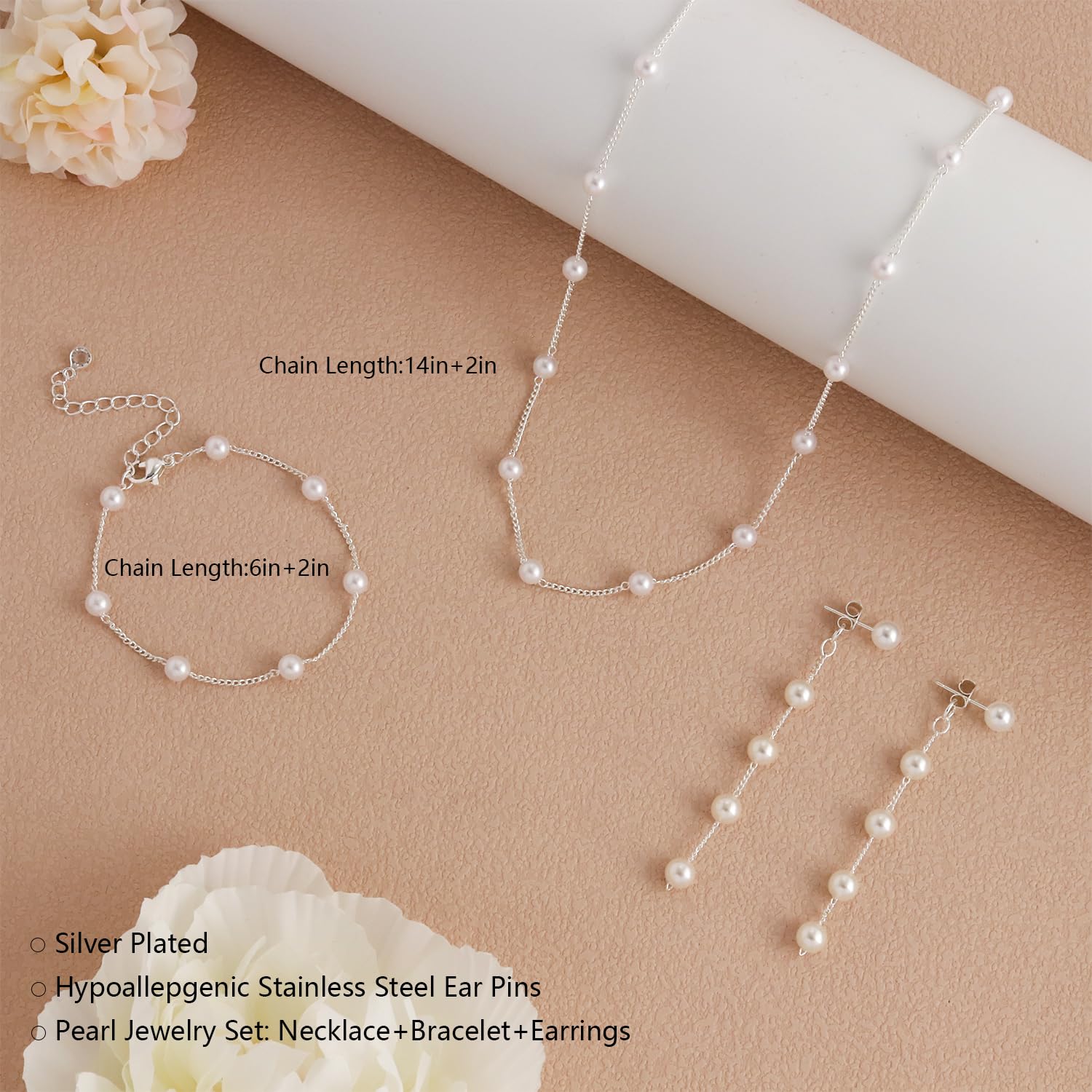 14K Gold Plated Pearl Jewelry Set for Women - Elegant Necklace, Earrings, Bracelet & Choker - Perfect Wedding, Anniversary & Birthday Gift for Her | Formal Events & Romantic Occasions