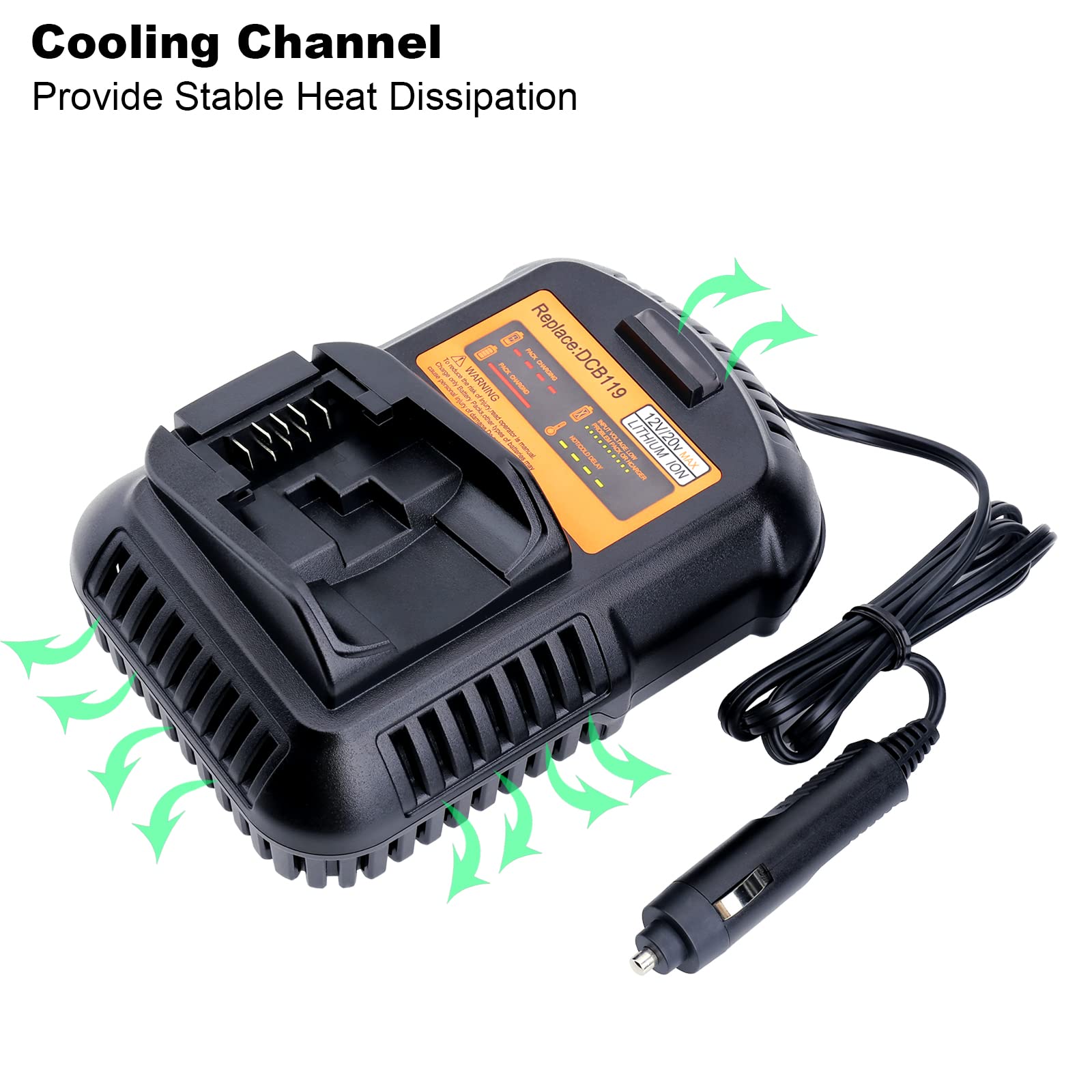 DCB119 12V/20V/60V MAX Lithium Ion Battery Charger - Compatible with DCB203, DCB201, DCB204, DCB206, DCB606, DCB609 & DCB120 - Fast Charging for Power Tools, Electric Vehicles & Outdoor Equipment - Perfect for DIY Projects, Car Maintenance & Camping Power Supply