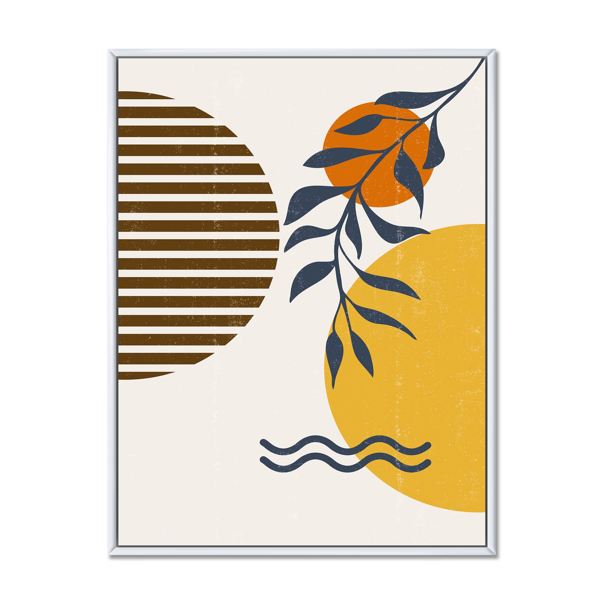 DesignQ Botanical Minimalist Leaf With Abstract Shapes I - Modern Framed Canvas Wall Art Print for Living Room, Bedroom & Office Decor