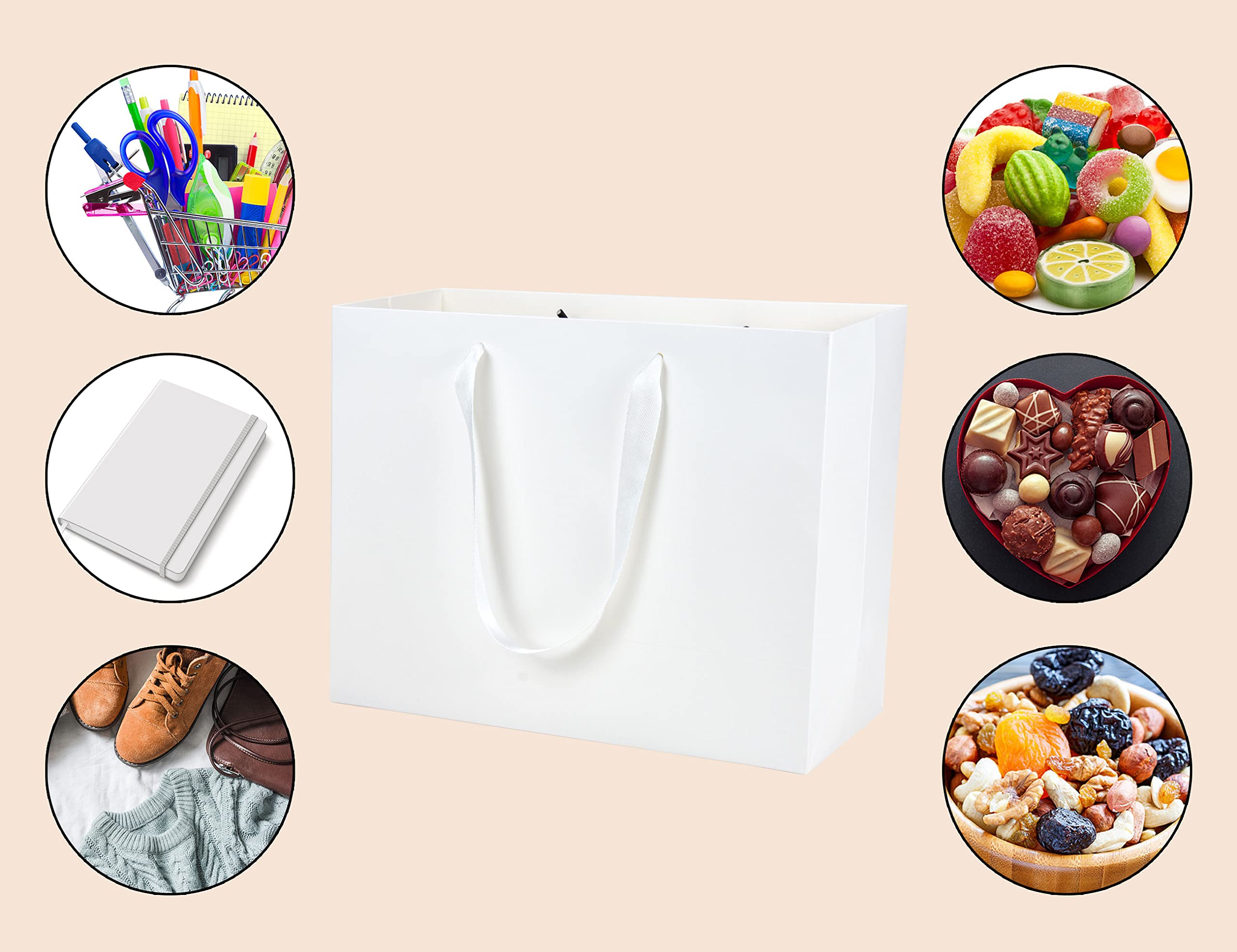 HUAPRINT White Paper Gift Bags with Handles - 20 Pack Large Shopping Bags (13x5x10 Inch) for Retail, Wedding Favors, Party Supplies & Merchandise Business - Perfect for Clothing Stores, Boutique Packaging & Special Events