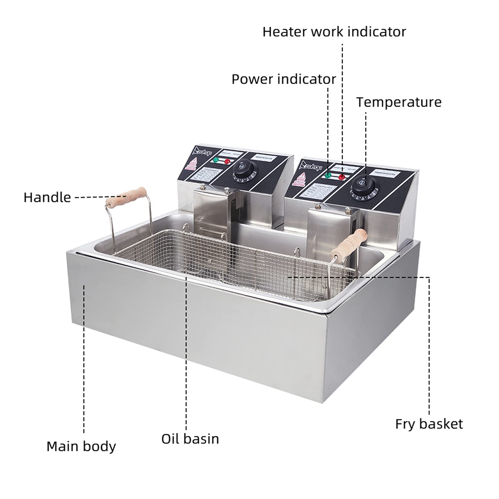 23.26 Quart Commercial Stainless Steel Electric Deep Fryer - 5000W High Power Single-Cylinder Fryer with Baskets & Lids - Perfect for Restaurants, Food Trucks & Home Use - Cook French Fries, Chicken Wings, Fish & More (Silver, 21.7