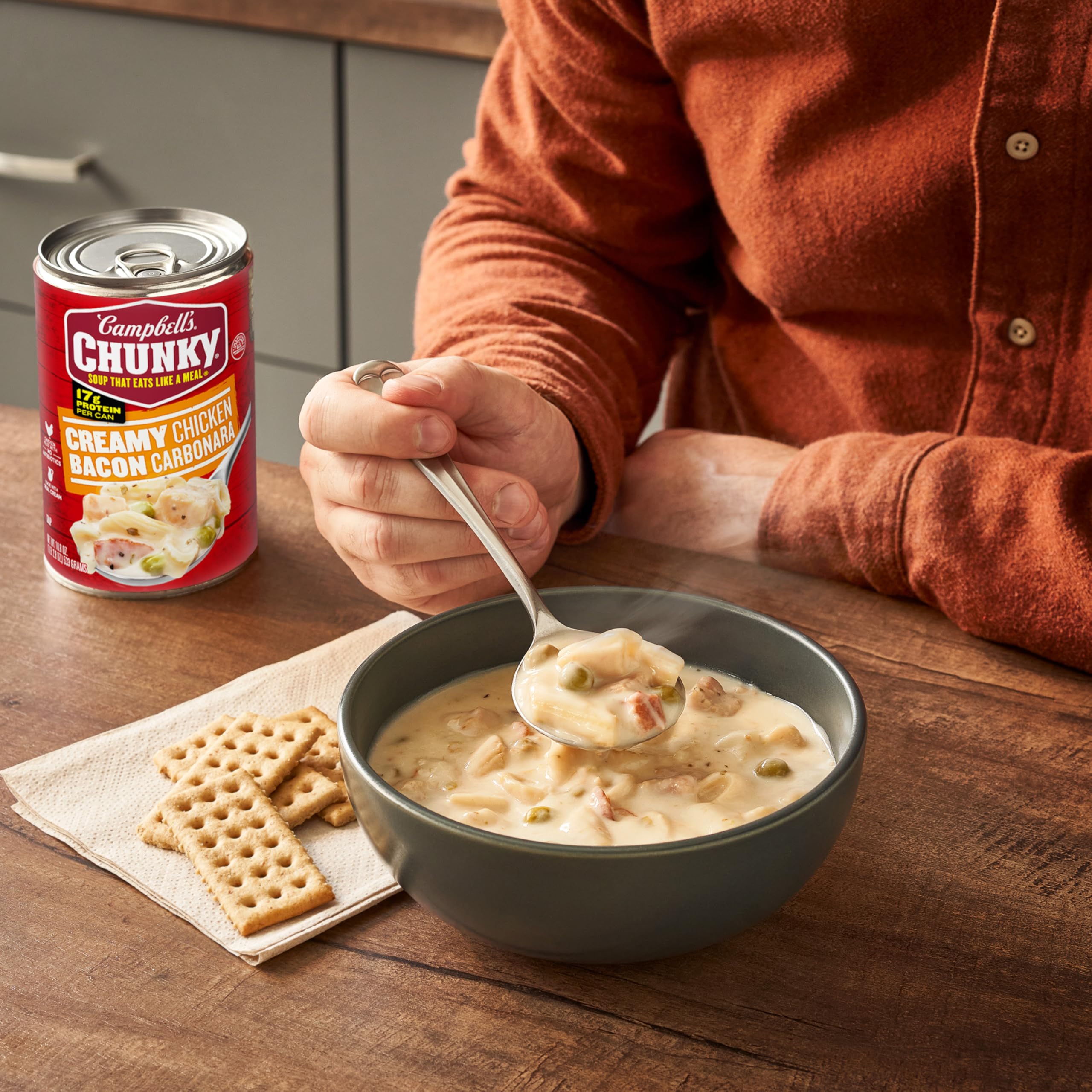 Campbell's Chunky Creamy Chicken Bacon Carbonara Soup - 18.8 oz Cans (12 Pack) | Hearty Comfort Food for Quick Lunches, Camping Meals & Emergency Pantry Stock