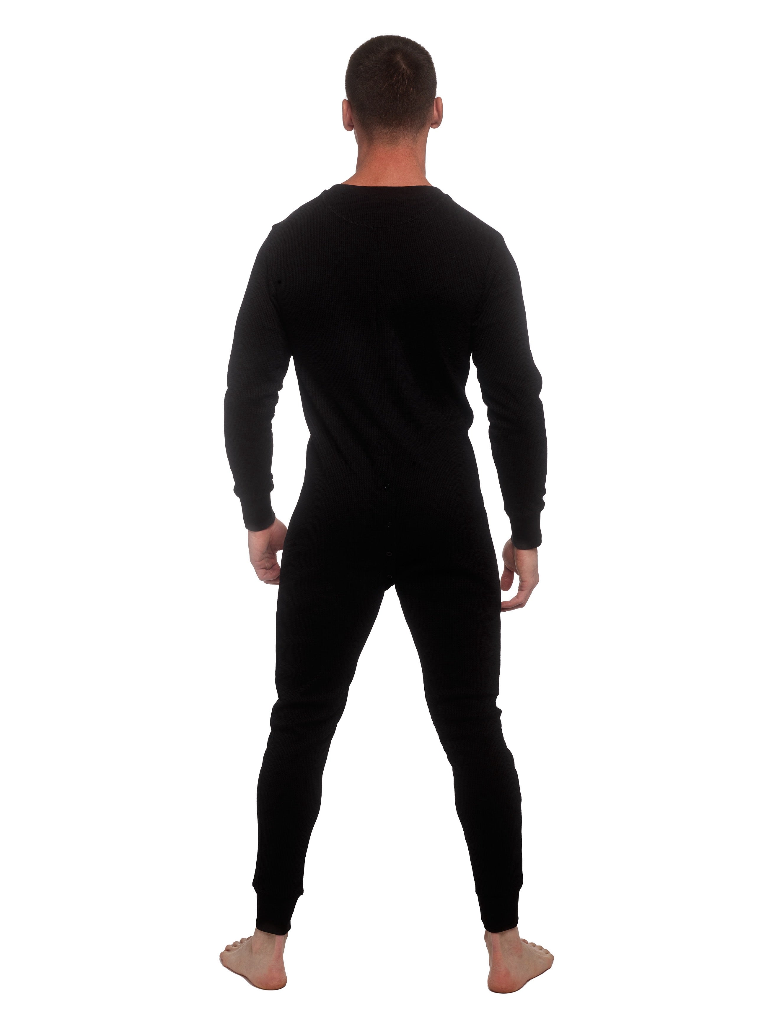 S&B Signature Union Suit for Men - Black Thermal Underwear Base Layer for Cold Weather, Winter Work & Outdoor Activities