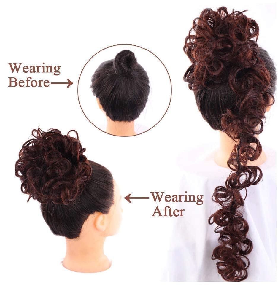 BLUSHIA Hair Buns for Women & Girls - Natural Black Frill Hair Extensions | Messy Bun & Ponytail Extension | Perfect for Parties, Weddings & Everyday Styling