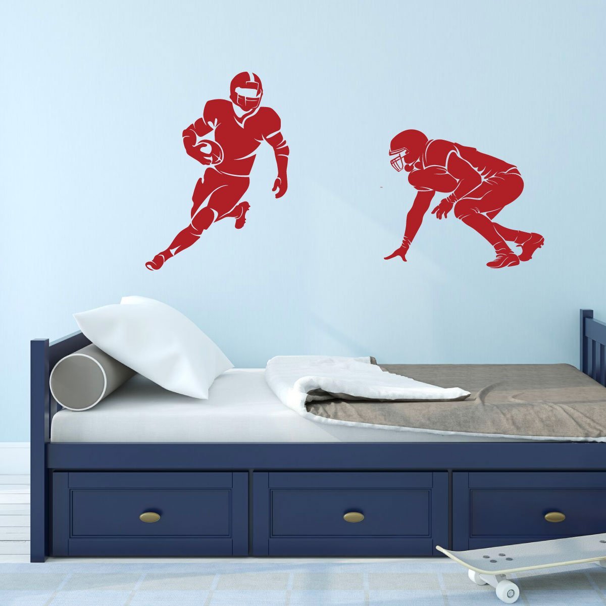 Two Football Players Wall Decal - Premium Vinyl Sticker for Boys Bedroom, Playroom & Game Room Decor | Perfect for Sports Themed Kids Room & Man Cave Decoration