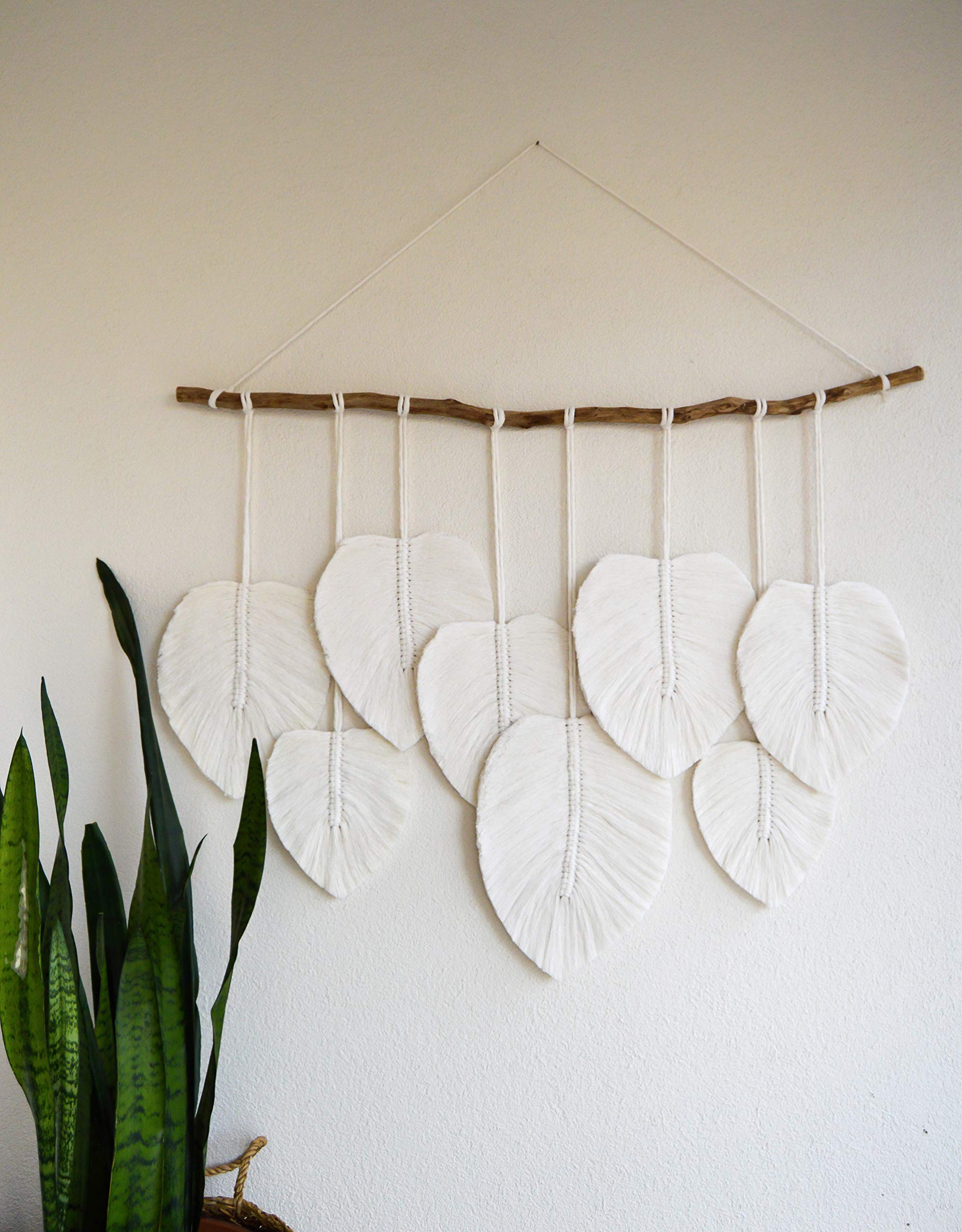 Large Macrame Feather Wall Hanging - Boho Woven Yarn Tapestry for Bedroom & Dorm Decor | Handmade Bohemian Wall Art, Aesthetic Home Decor for Living Room, Nursery & Office