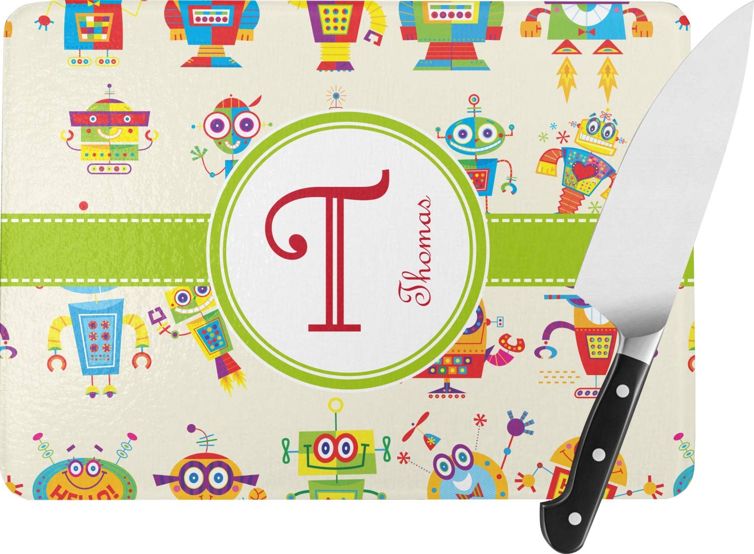 Personalized Rocking Robots Rectangular Glass Cutting Board - 11