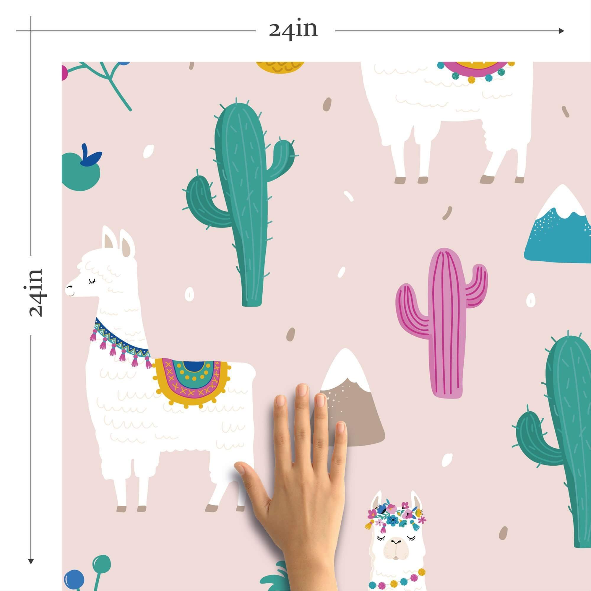 Pink Llama Themed Peel and Stick Removable Wallpaper - Self-Adhesive Decorative Wall Covering for Kids Room, Nursery, Dorm & Home Decor