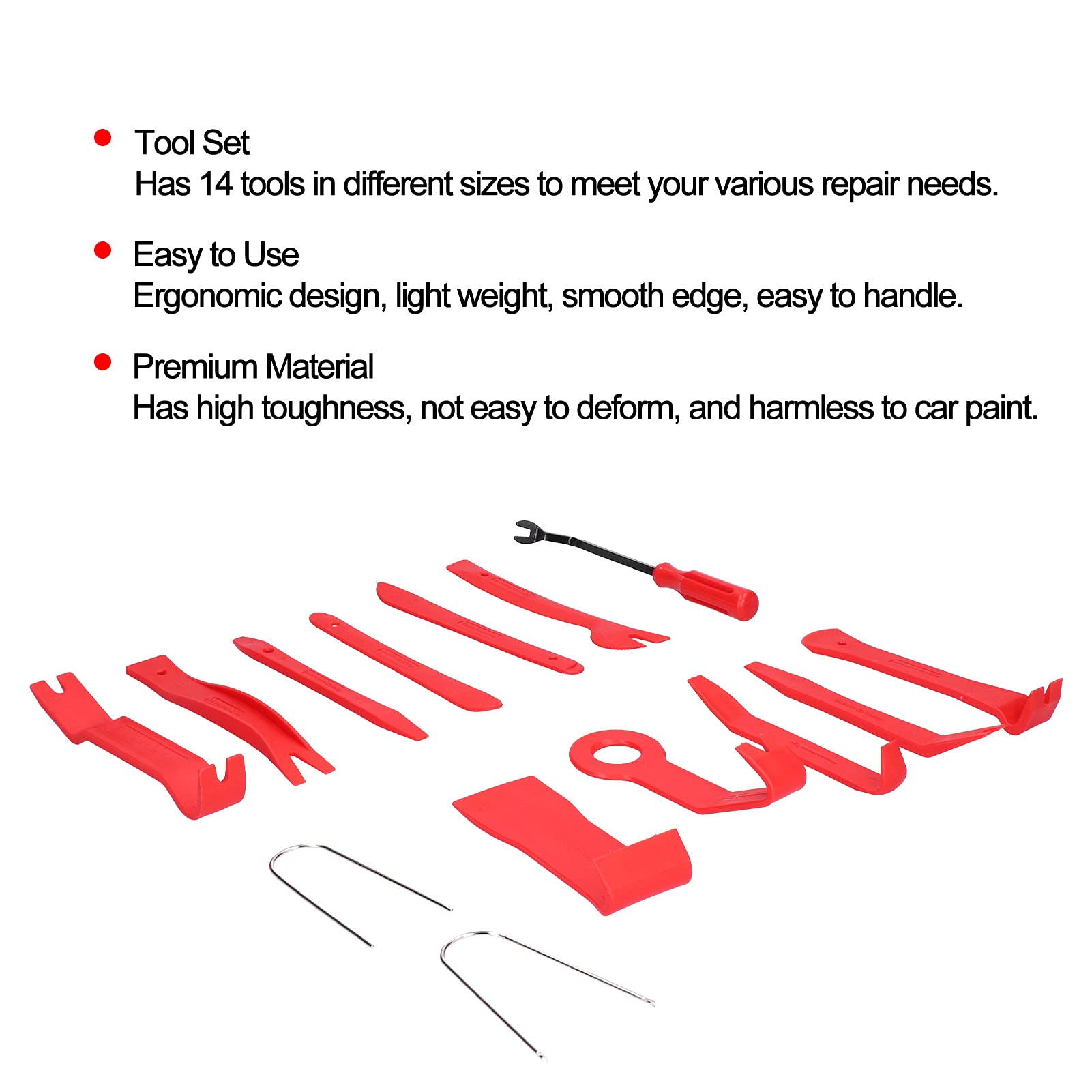 14-Piece Car Trim Removal Tool Kit - Auto Pry Tools for Audio, CD, Central Control & Instrument Panel - Durable & Non-Scratch (Red) - Perfect for Car Interior Repair & DIY Installation