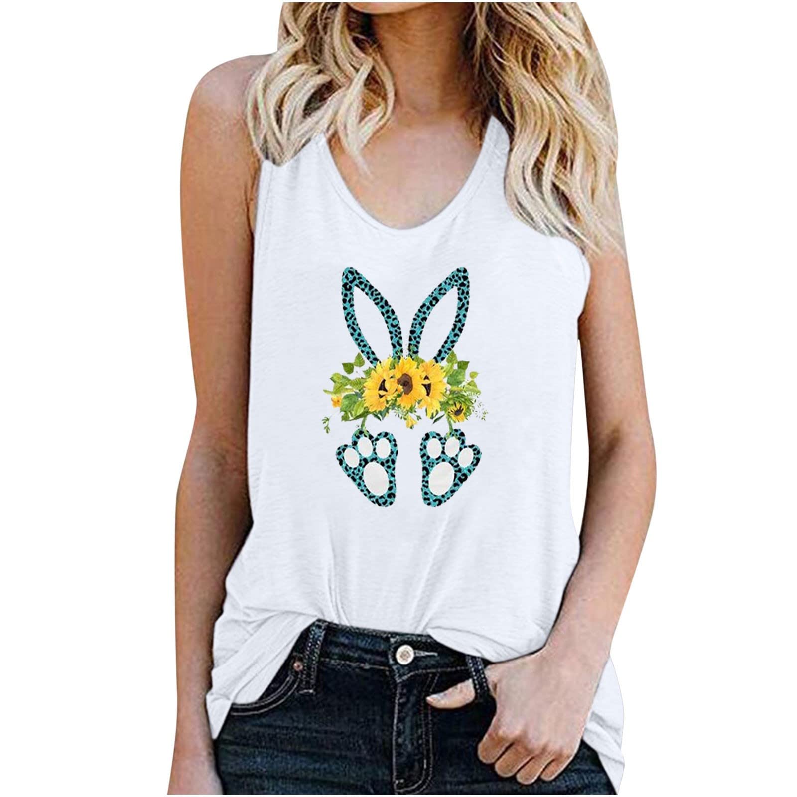 Stylish Women's V-Neck Graphic Sleeveless Tank Tops - Loose Fit Casual Summer T-Shirts for Yoga, Workout & Everyday Wear | Cute & Comfortable Women's Fashion