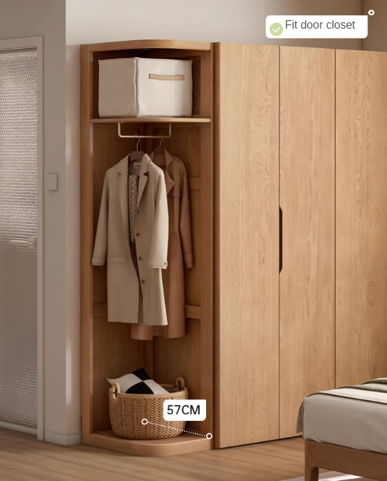 Solid Oak & Cherry Wood Corner Triangle Cabinet - Stylish Wardrobe Storage for Bedroom, Living Room, and Office Organization