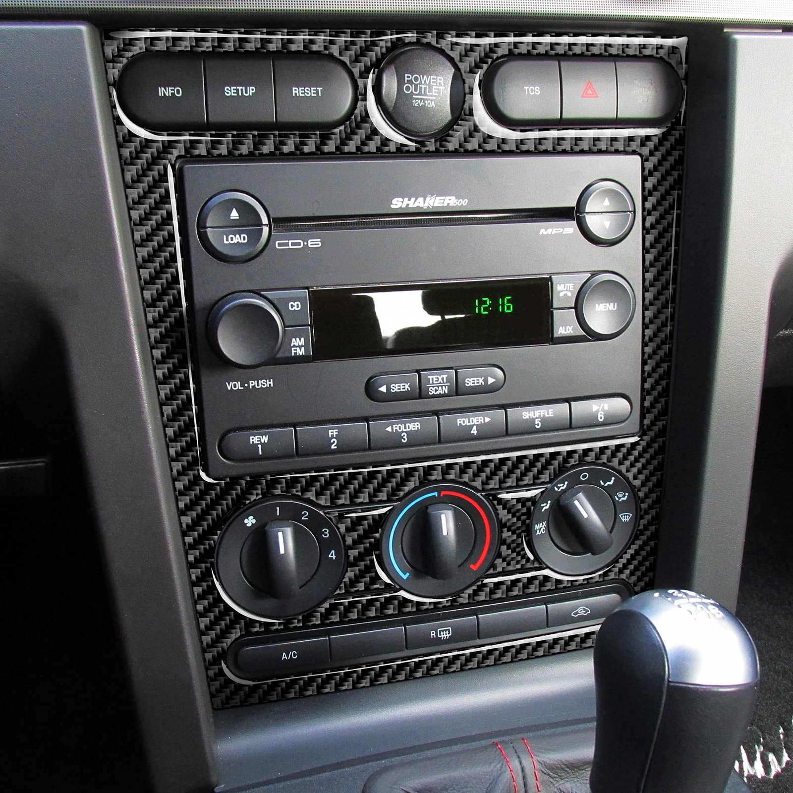 Carbon Fiber AC Control Panel Cover for 2005-2009 Ford Mustang GT & Shelby - Durable Sticker Accessory for Dash Protection & Interior Upgrade - Perfect for Car Enthusiasts & Customization Projects