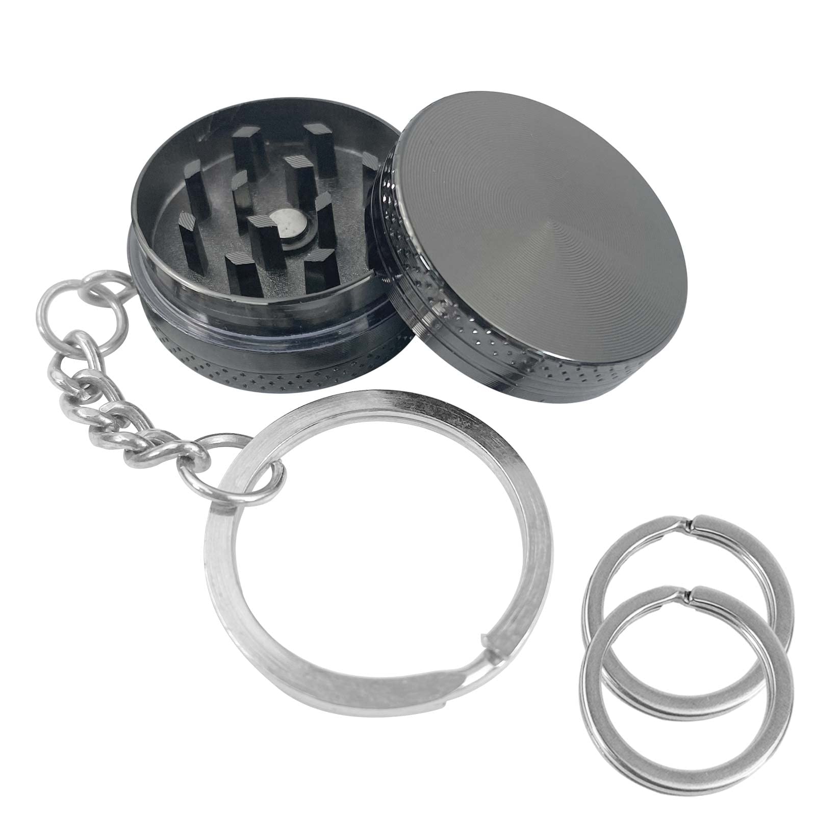 Mini Metal Spice Grinder - 1.18 Inch Portable Herb Crusher with 25mm Keychain Rings (2 Pack) - Cute Unisex Keychain Accessory for Kitchen, Camping & Travel Essentials