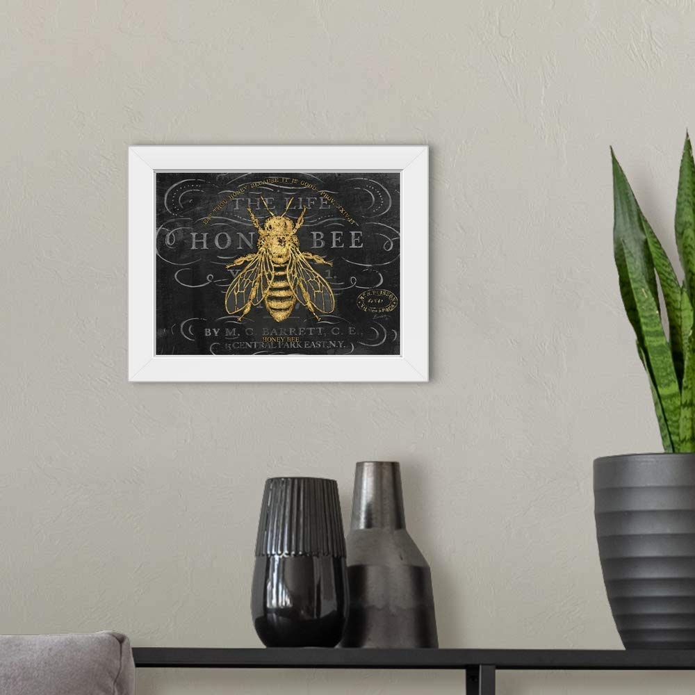 Honey Bee White Framed Art Print - Canvas on Demand Wall Decor, Nature Inspired Honey Artwork for Living Room, Bedroom & Office Decor