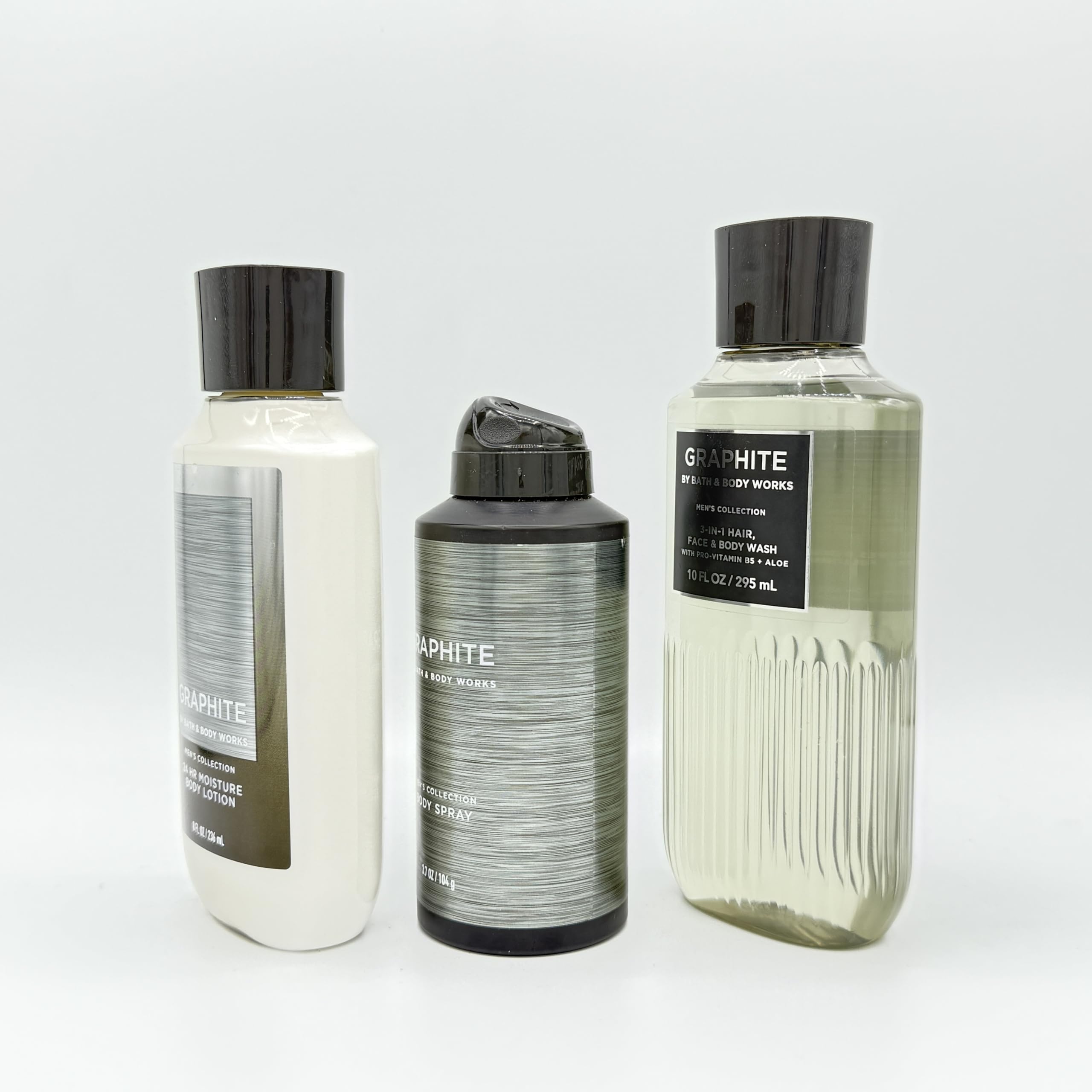 Premium Graphite Scented Men's 3-Piece Bath & Body Gift Set - Moisturizing Lotion, Refreshing Body Spray & Hydrating Hair & Face Wash | Perfect for Gifts, Travel & Daily Skincare Routine