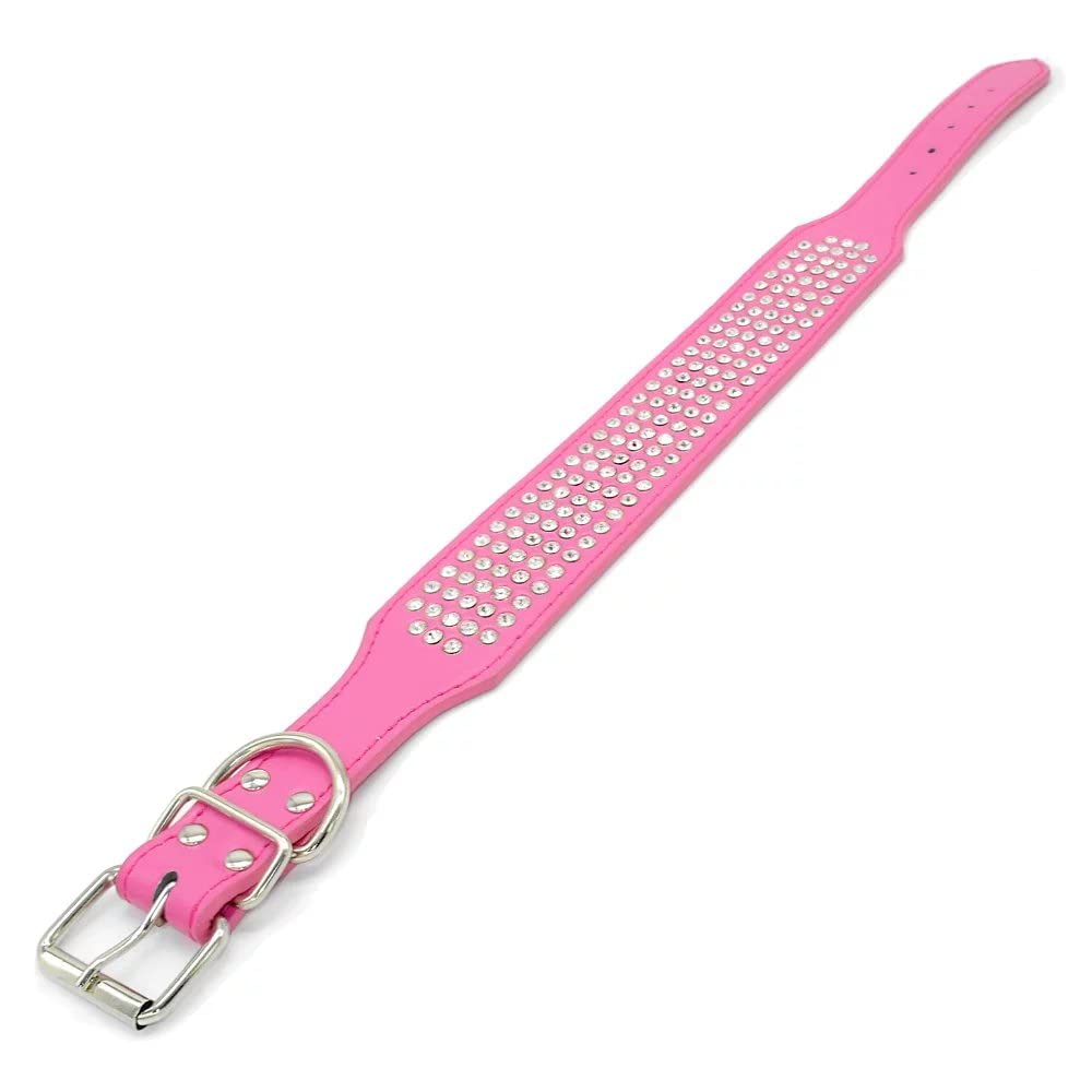 Sparkly Rhinestone Dog Collar - 5 Rows Crystal Studded PU Leather, 2 Inch Wide, Bling Pet Accessory for Medium & Large Dogs (19-22