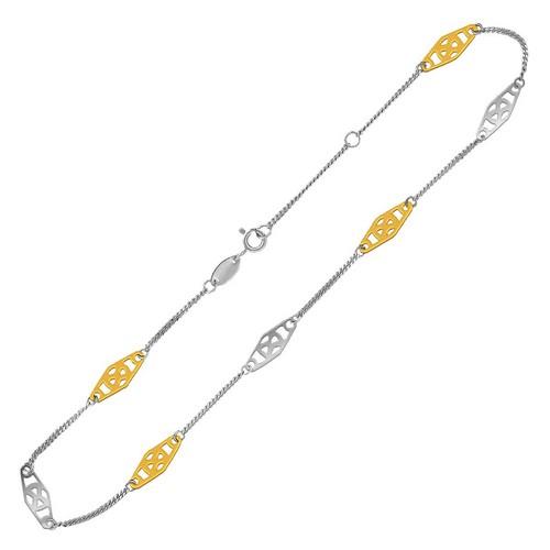 14K Yellow Gold & Sterling Silver Diamond-Cut Anklet - 10