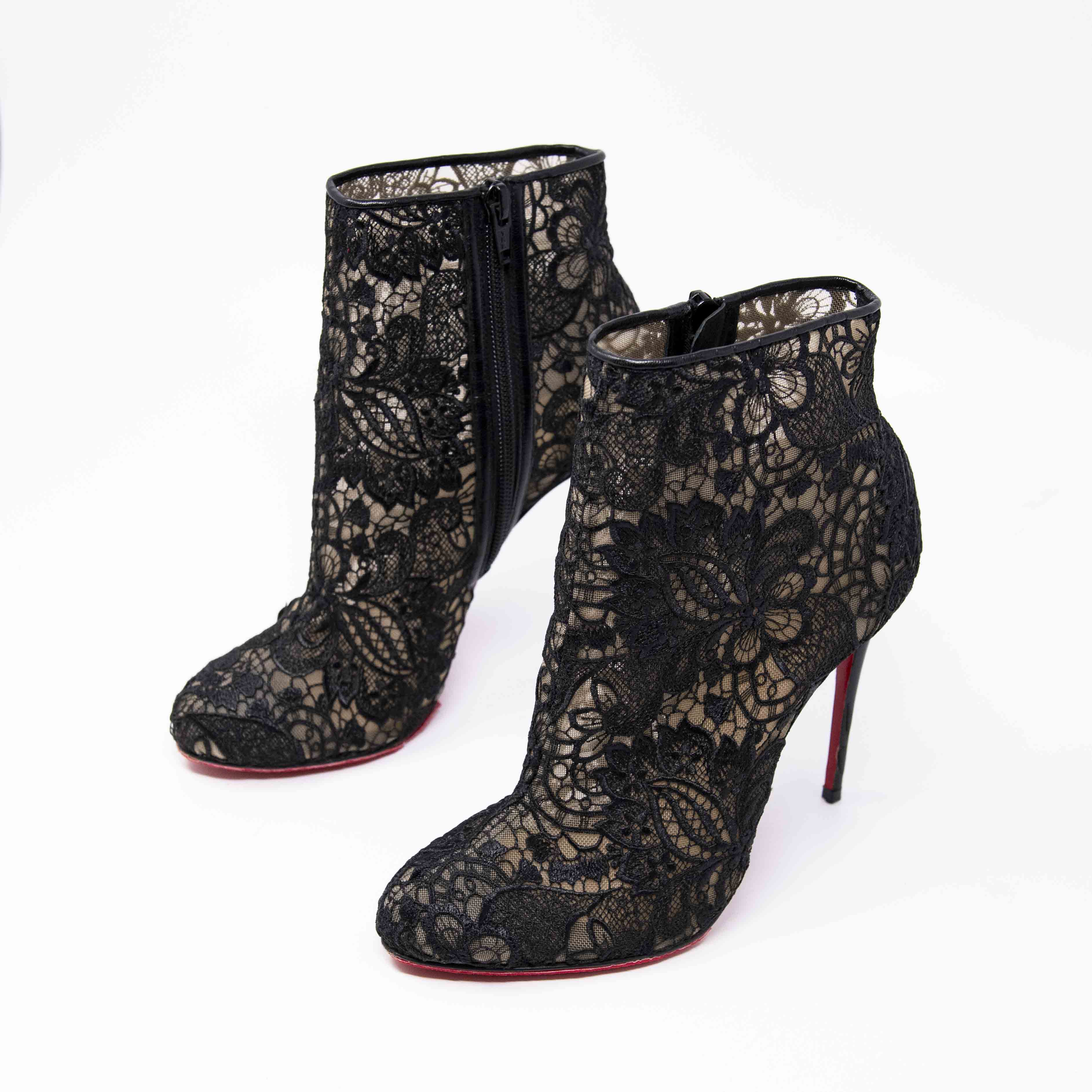 Christian Louboutin Black Miss Tennis Lace-Up Ankle Boots Size 37 - Stylish Women's Fashion Booties for Casual Outings & Night Out