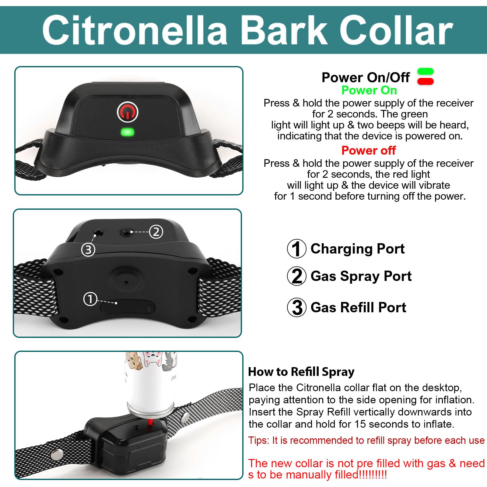 Citronella Spray Dog Training Collar - No Spray Refill Included - Waterproof IPX6 with Beep, Vibration & Spray Modes - 6 Sensitivity Levels for Small, Medium & Large Dogs - Perfect for Bark Control & Outdoor Training
