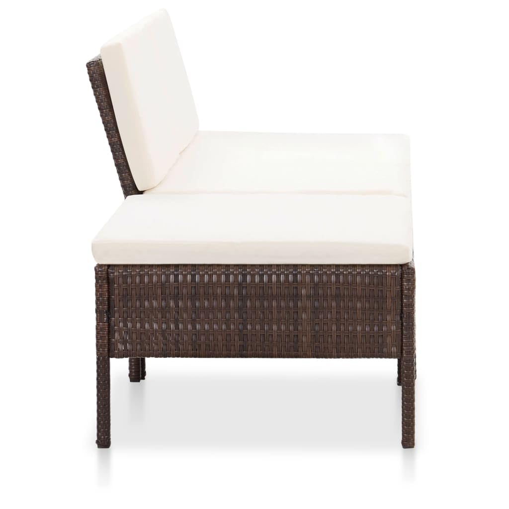 vidaXL 3-Piece Brown Poly Rattan Outdoor Patio Lounge Set with Weather-Resistant PE Material & Comfortable Cushions - Perfect for Garden, Poolside, and Backyard Relaxation