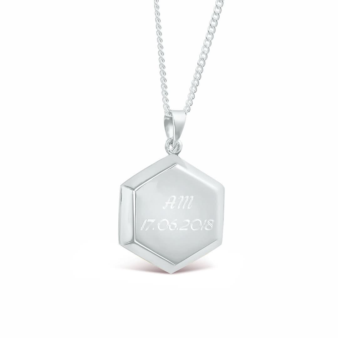 Hexagon Locket Necklace for Men - 14K White Gold Pendant with Photo Insert - Perfect Gift for Anniversary, Valentine's Day & Special Occasions
