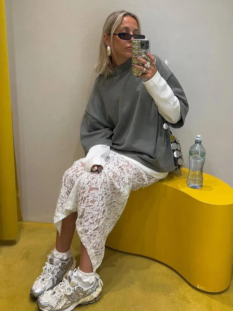 DSMTRC Women's Summer A-Line Maxi Skirt - High Waist Sexy White Lace Jacquard Skirt for Beach Vacation, Party, Date Night & Casual Wear