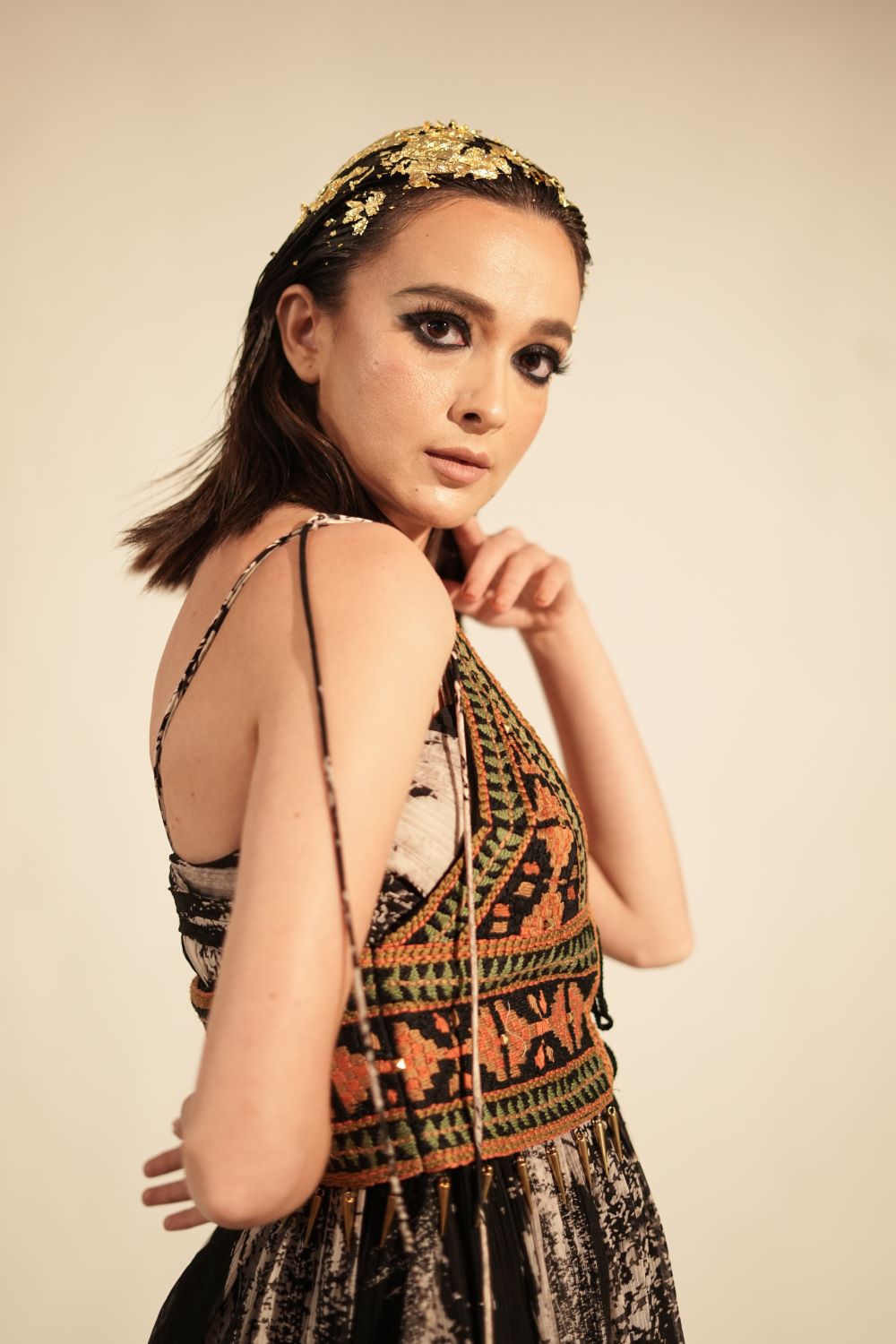 Gille Embroidered Top with Metallic Gold Embellishment - Elegant Women's Fashion for Parties & Evening Events