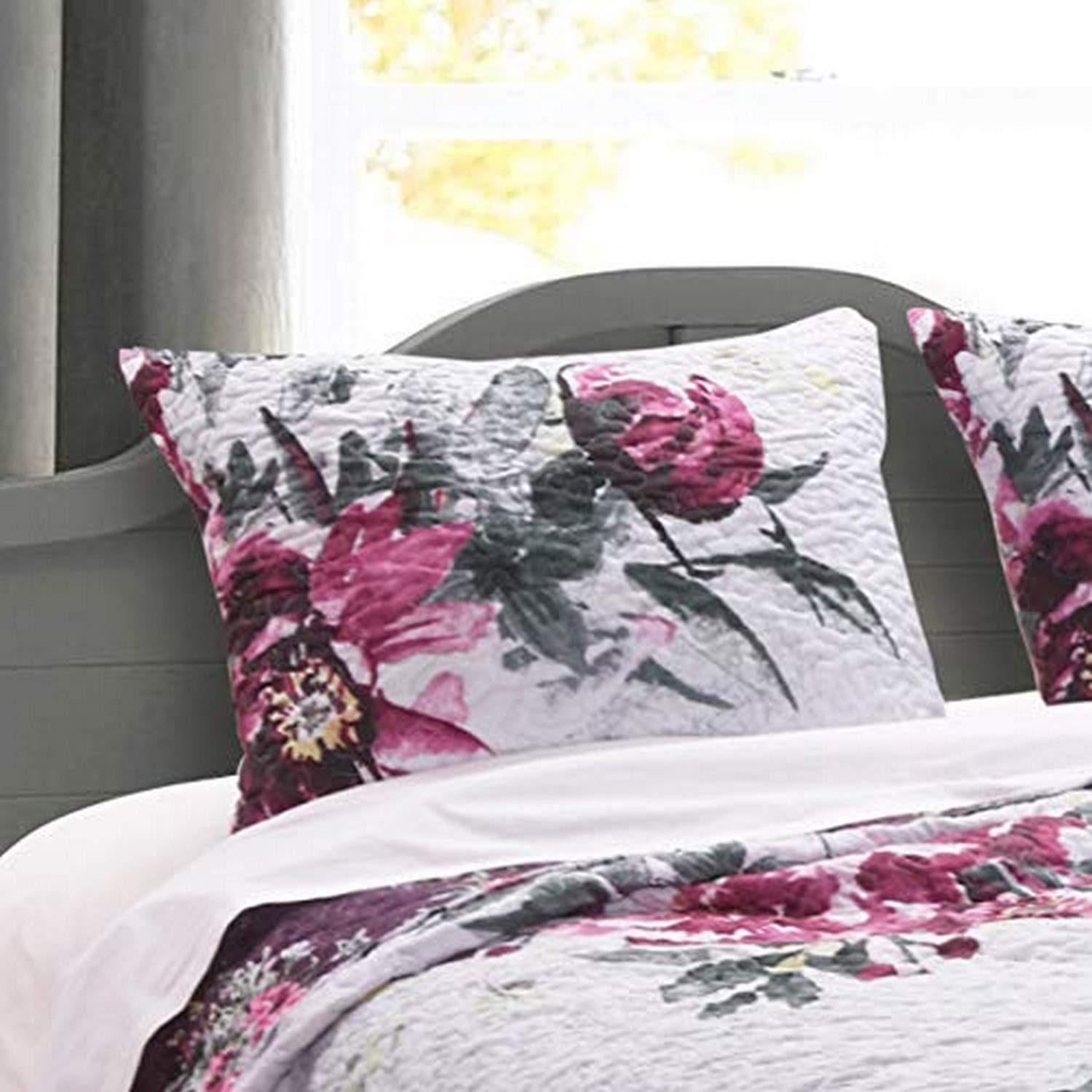 Greenland Home Rose Touch King Size Pillow Sham - Soft Gray Decorative Pillow Cover for Bedroom, Living Room & Guest Room Decor