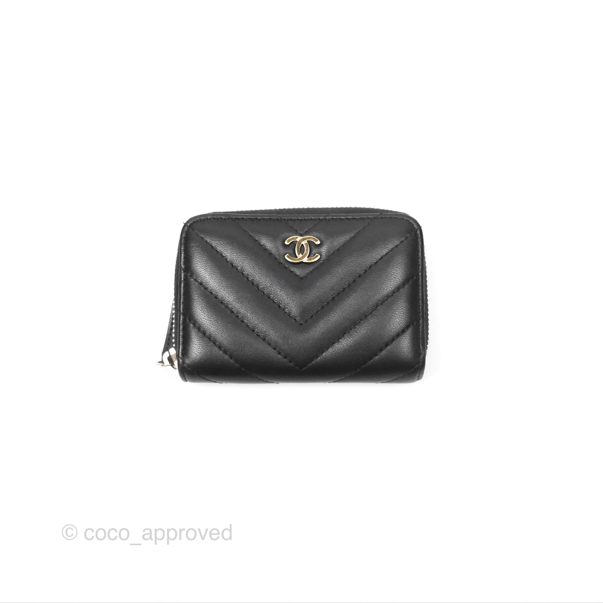 Chanel Chevron Zipped Coin Purse - Black Lambskin with Gold Hardware | Luxury Small Wallet for Women | Perfect for Parties, Travel & Everyday Use