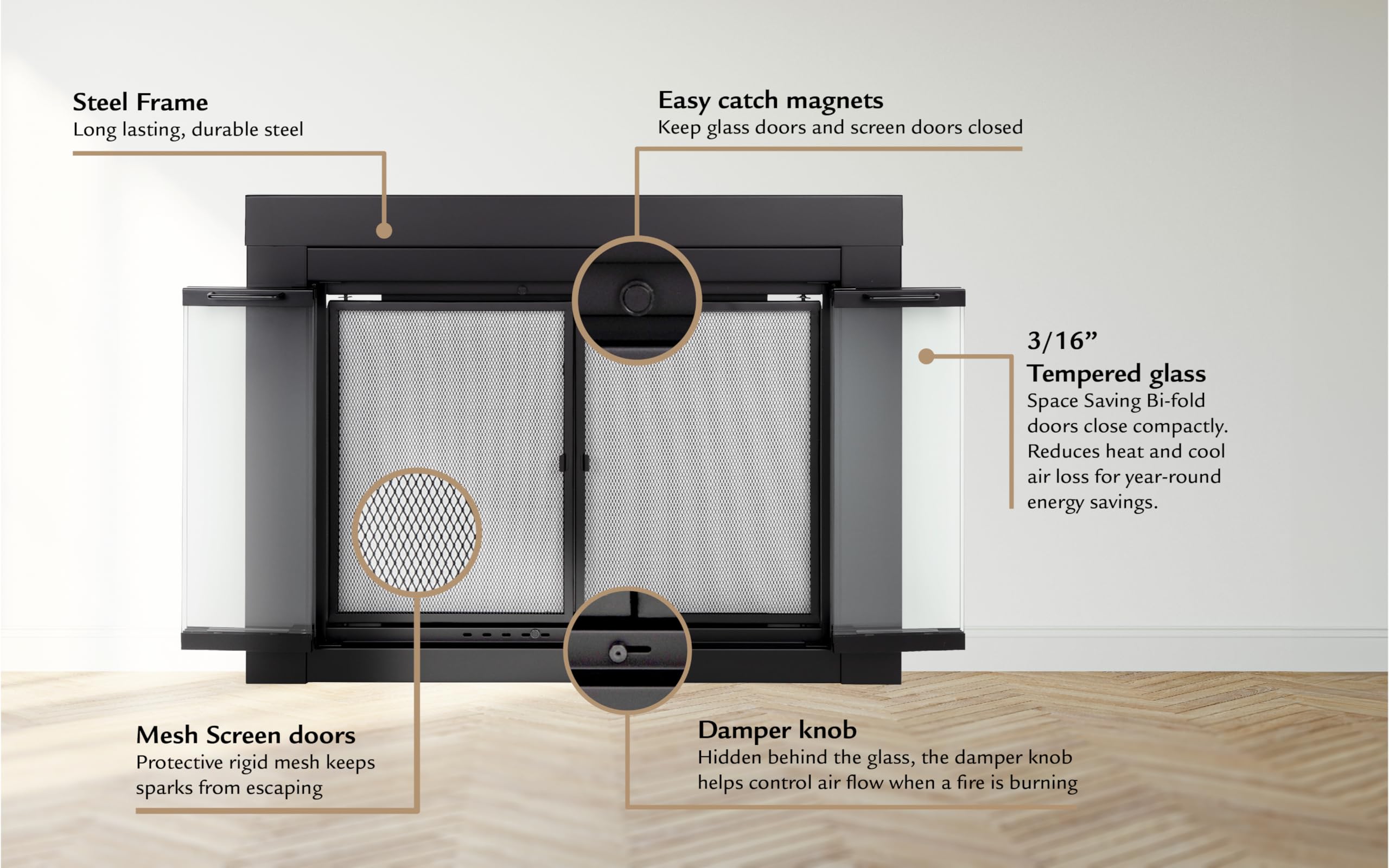 Pleasant Hearth AR-1022 Arrington Large Black Fireplace Glass Door - Perfect for Living Room, Patio & Outdoor Fireplace Safety