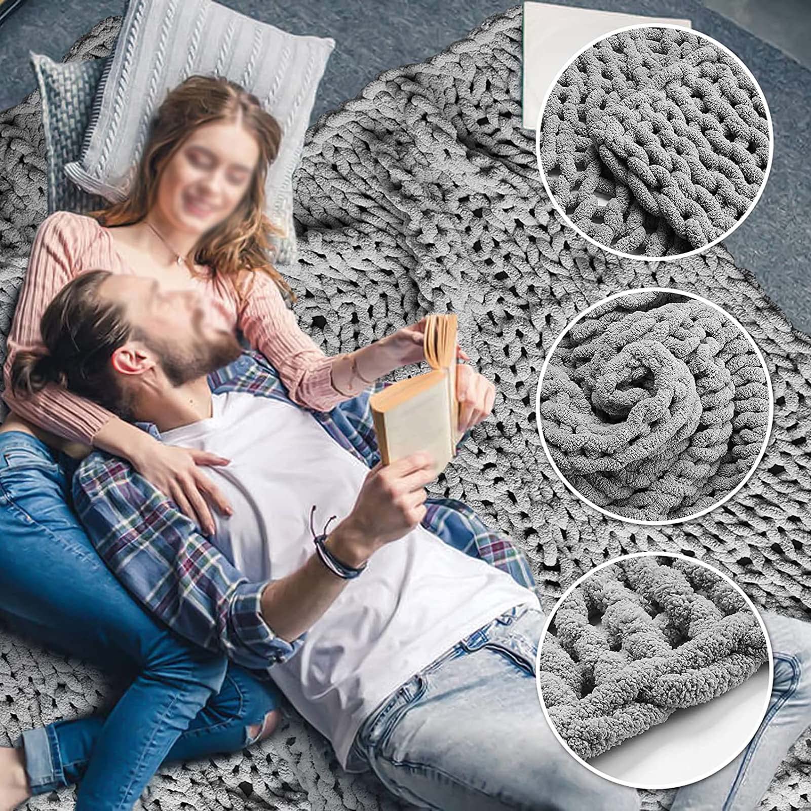 Chunky Knit Blanket 79x79 Inches - Ultra Soft Oversized Throw Blanket for Bed, Couch & Sofa (200x200cm) - Perfect for Cozy Nights, Living Room Lounging & Home Decor
