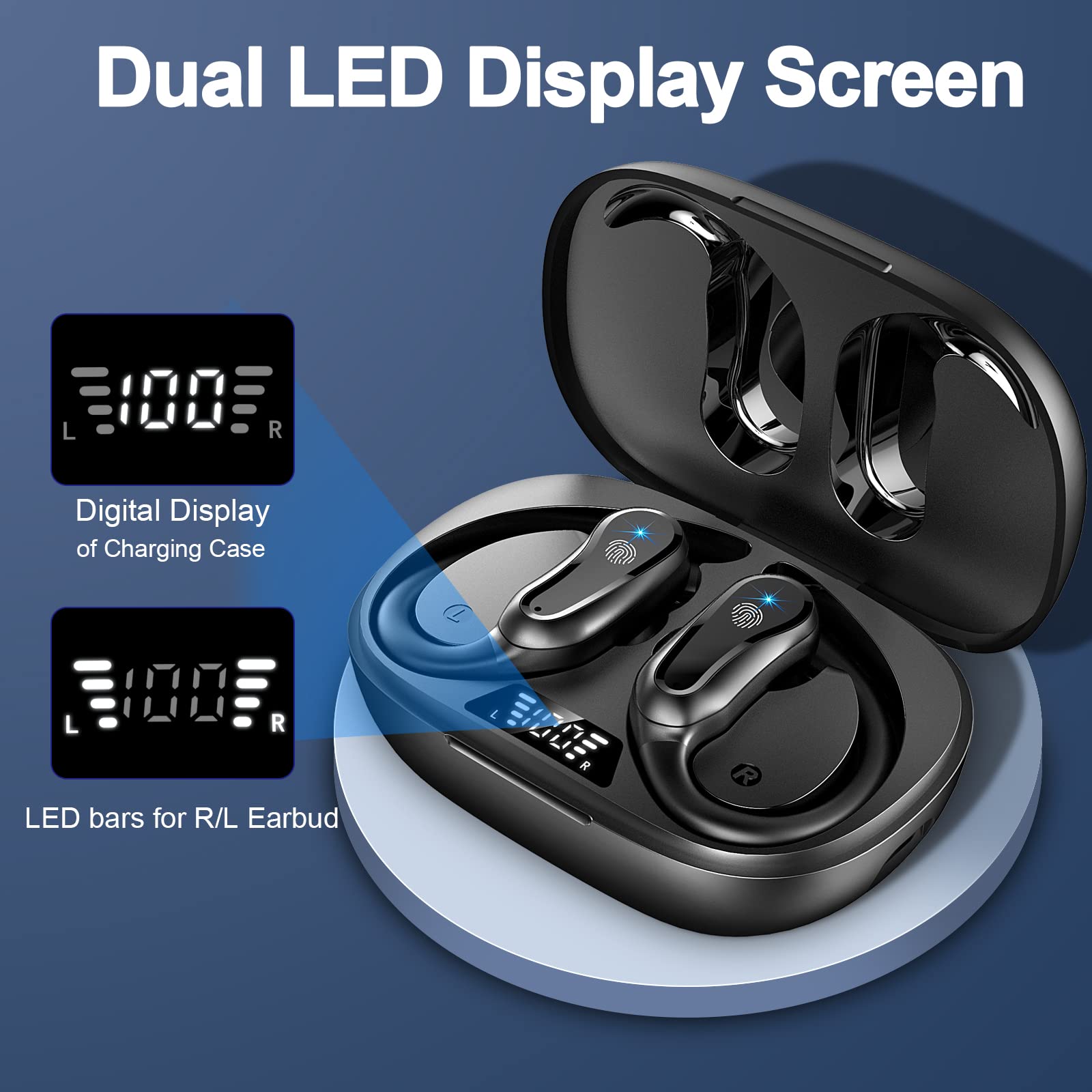 Wireless Earbuds Bluetooth 5.3 - 42Hrs Playtime Hi-Fi Stereo Sports Earphones with Over-Ear Hooks, Dual LED Display, IP7 Waterproof & Noise Cancelling - Perfect for Workouts, Running, Gym & Outdoor Activities