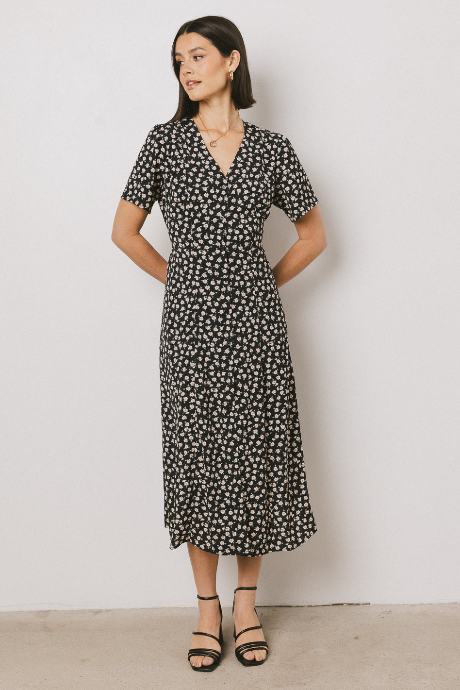 Malik Floral Midi Dress - Black Flowy Summer Dress for Women | Perfect for Weddings, Parties & Date Nights