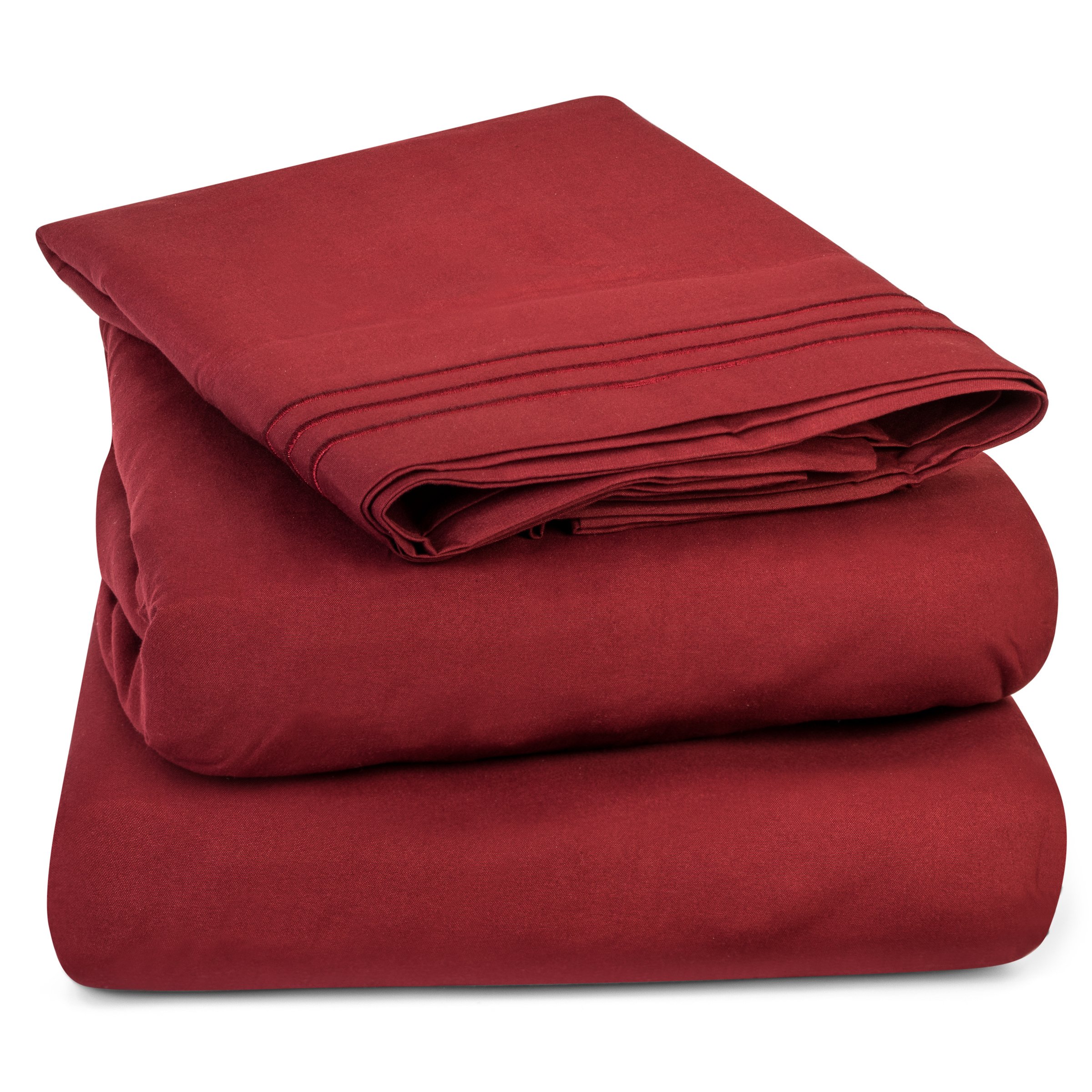 Luxury Twin Size Bed Sheets Set - 100% Soft Microfiber, Deep Pocket Fitted Sheet, 3-Piece Cooling & Breathable Bedding - Wine Red - Perfect for Kids Rooms, Dorms, Guest Beds & Cozy Home Decor