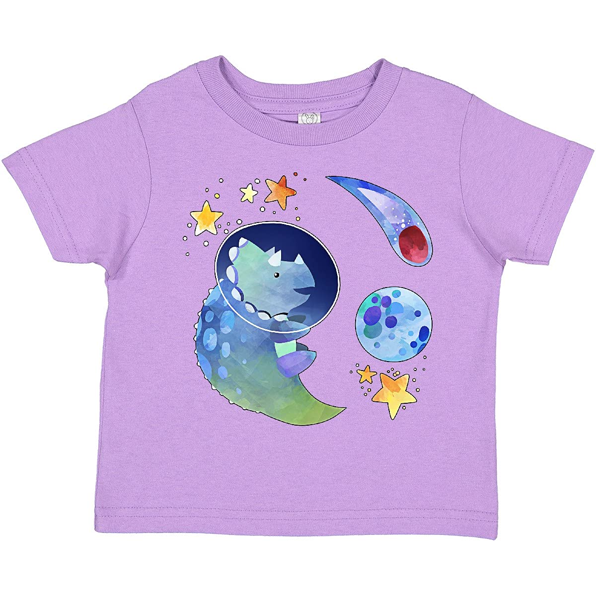 Inktastic Triceratops in Space with Planets and Stars Toddler T-Shirt - Cute Dinosaur Graphic Tee for Boys & Girls - Fun Playdate & Birthday Outfit