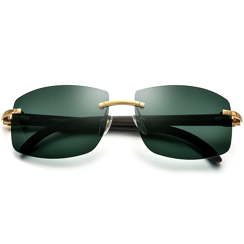 Authentic 100% Buffalo Horn Sunglasses for Men - Rimless Square Frame UV Protection - Stylish & Durable for Outdoor Activities, Driving & Fashion