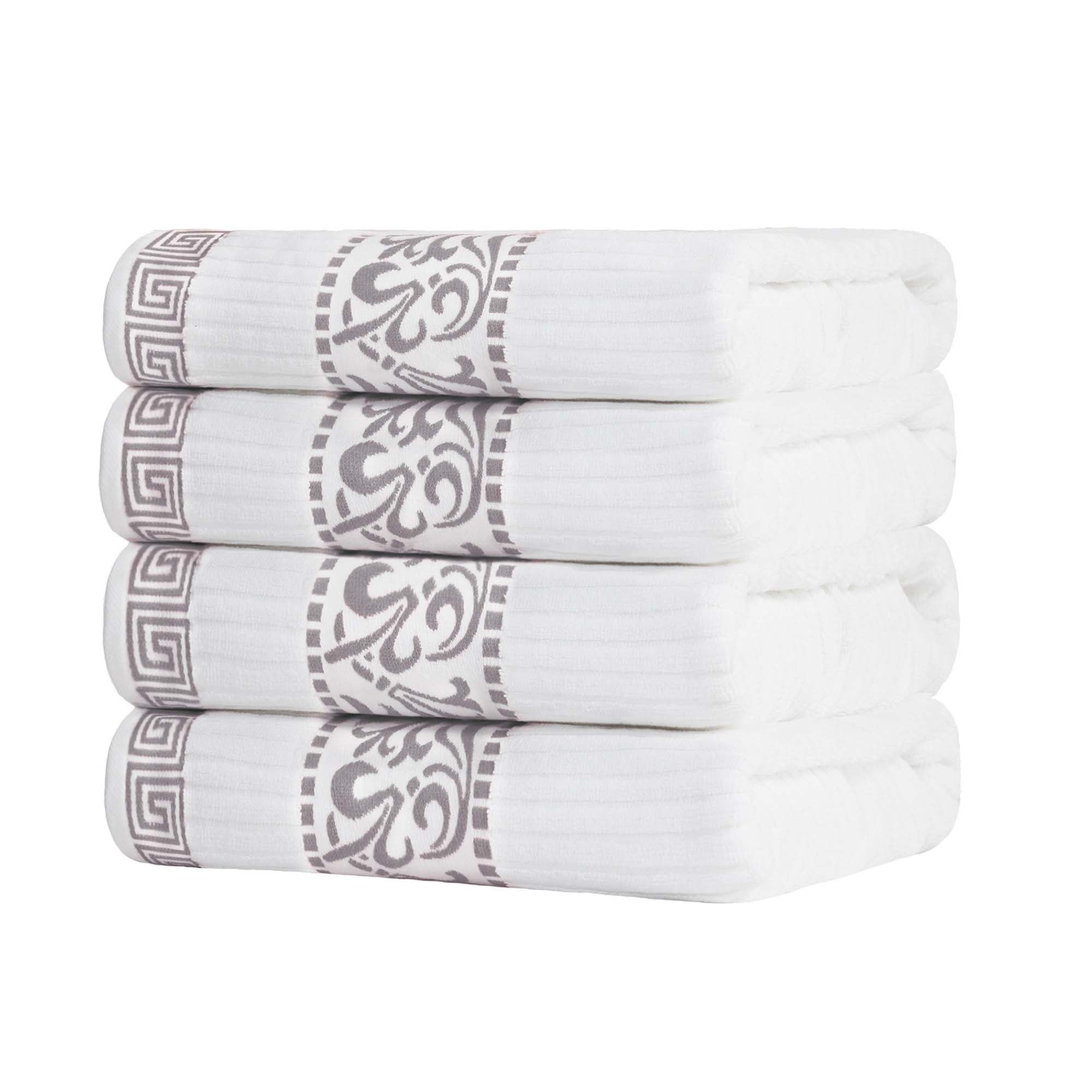 Premium Athens Cotton Greek Scroll & Floral 4-Piece Bath Towel Set - Soft & Absorbent for Spa, Bathroom & Guest Room Decor