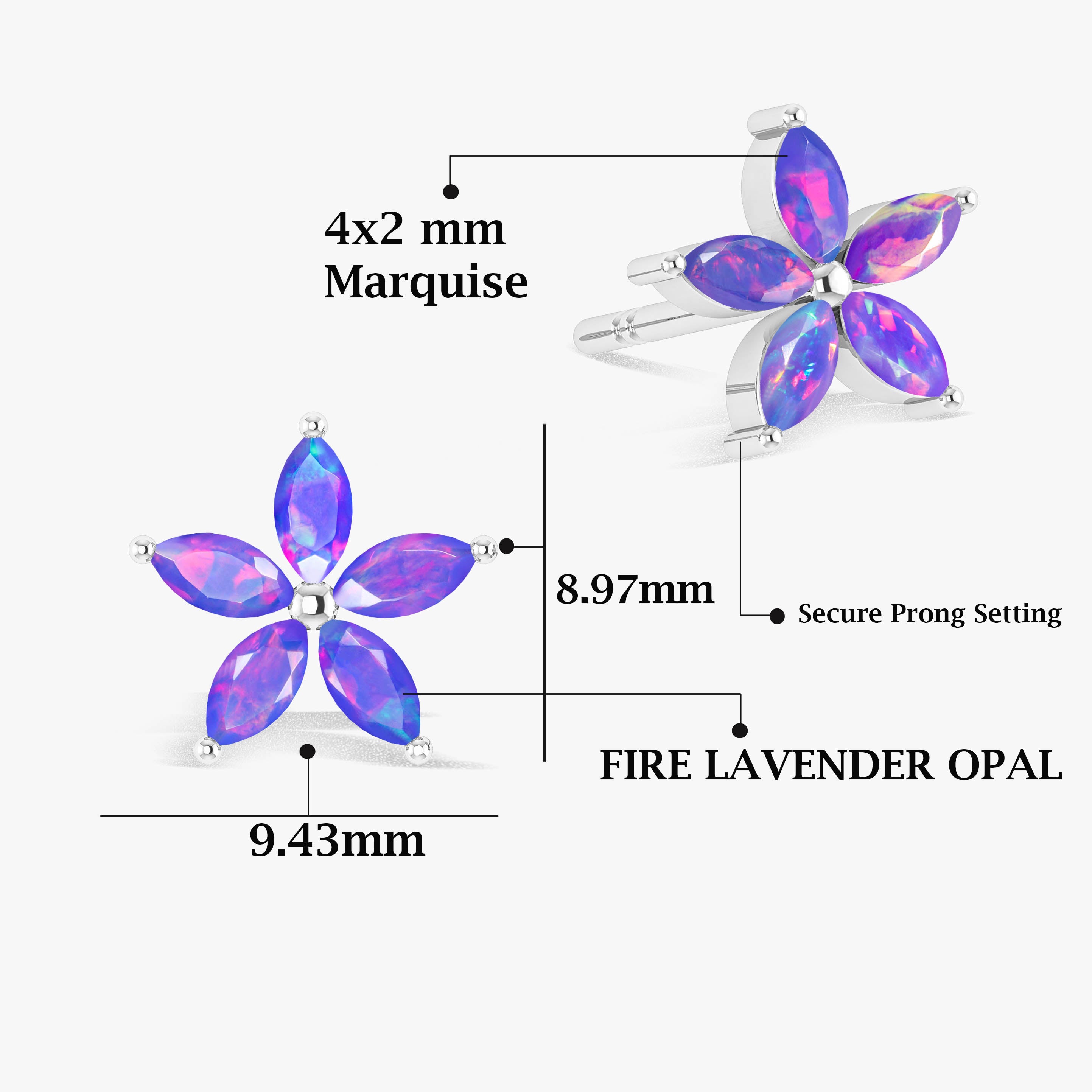 Marquise Tone Natural Lavender Opal Flower Stud Earrings for Women - Elegant Floral Jewelry for Everyday Wear, Date Night & Special Occasions
