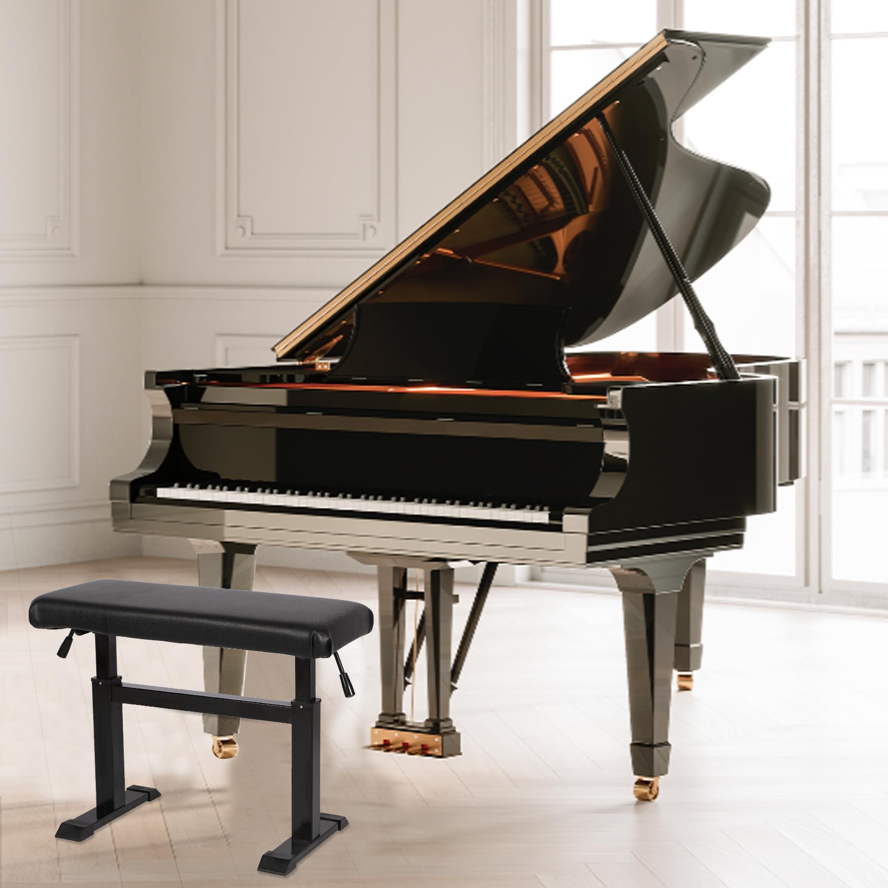 Height Adjustable Hydraulic Piano Bench - 39in Heavy Duty Keyboard Stool with PU Leather Cushion for Piano & Keyboard Stands | Perfect for Home Studios, Music Classrooms & Professional Performances (Black)