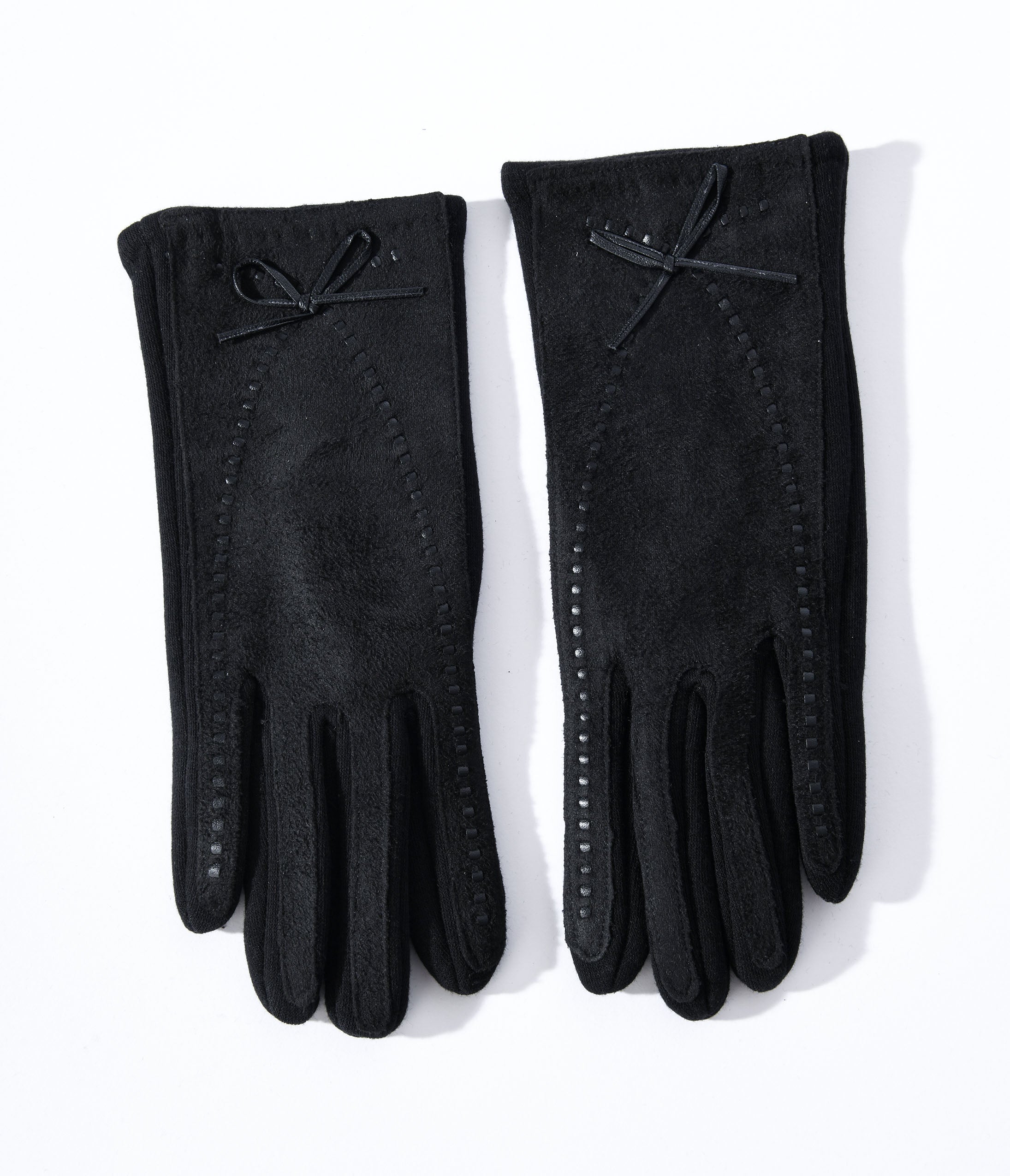 Black Leather Bow Lined Texting Gloves for Women - Touchscreen Compatible Winter Gloves for Driving, Typing & Outdoor Activities
