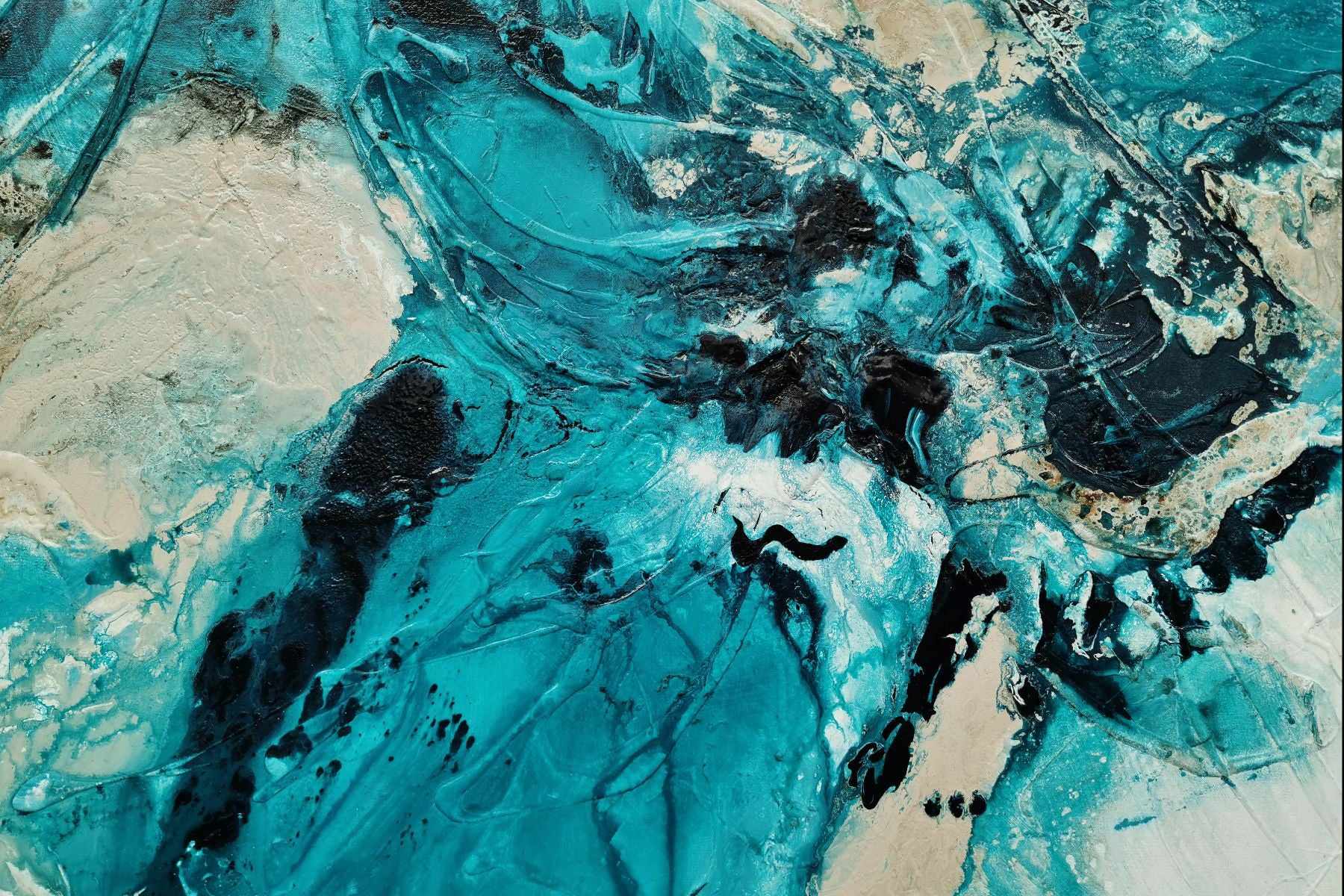 270cm x 120cm Cream Teal Textured Abstract Wall Art Painting - Handmade Canvas Artwork for Living Room, Bedroom & Office Decor | Modern Home Decoration