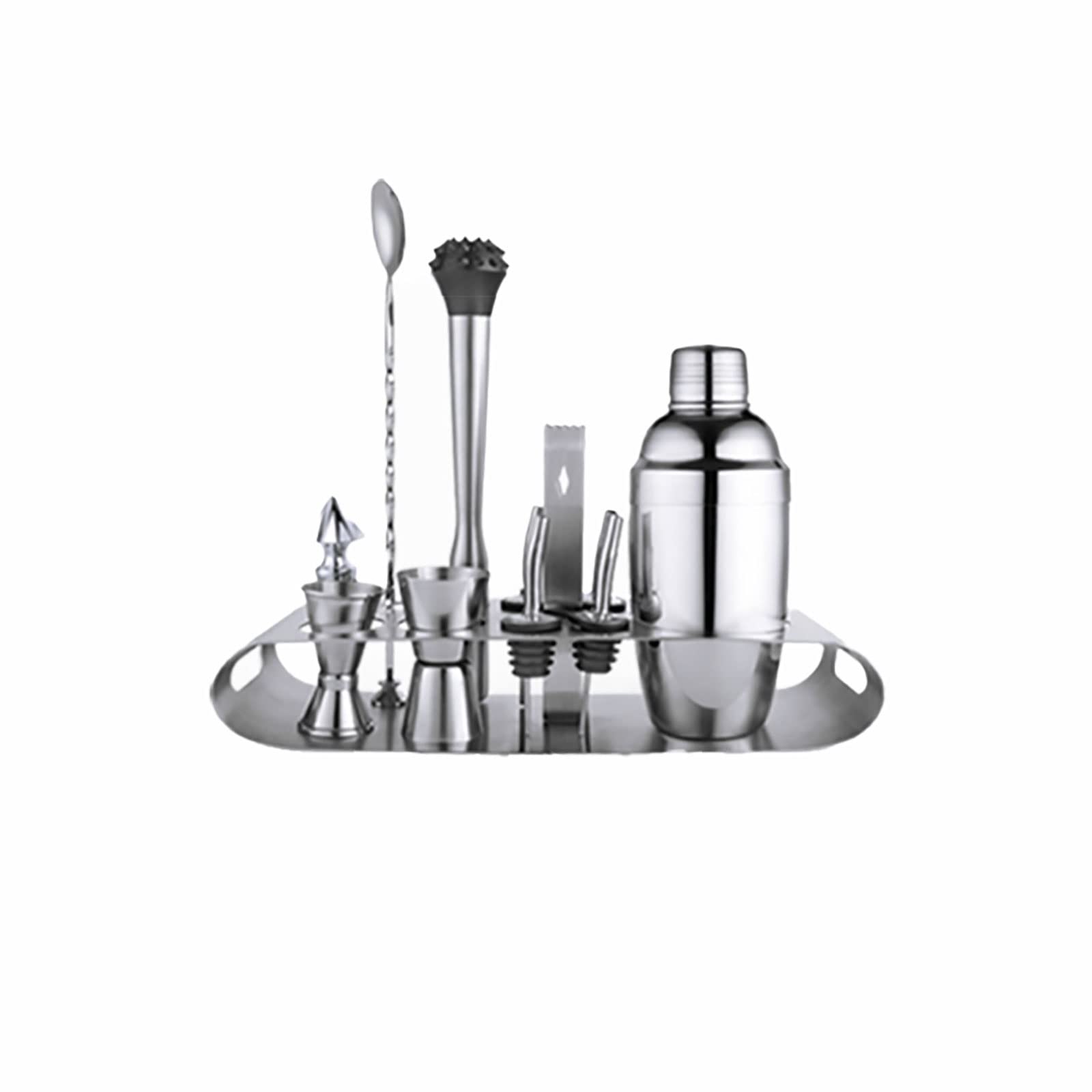 12-Piece Professional Bartender Kit with Stand - Cocktail Shaker Set, Mixing Tools & Bar Accessories for Martini, Margarita, Mojito - Perfect for Home Bars, Parties & Mixology Enthusiasts (550ml, Silver)