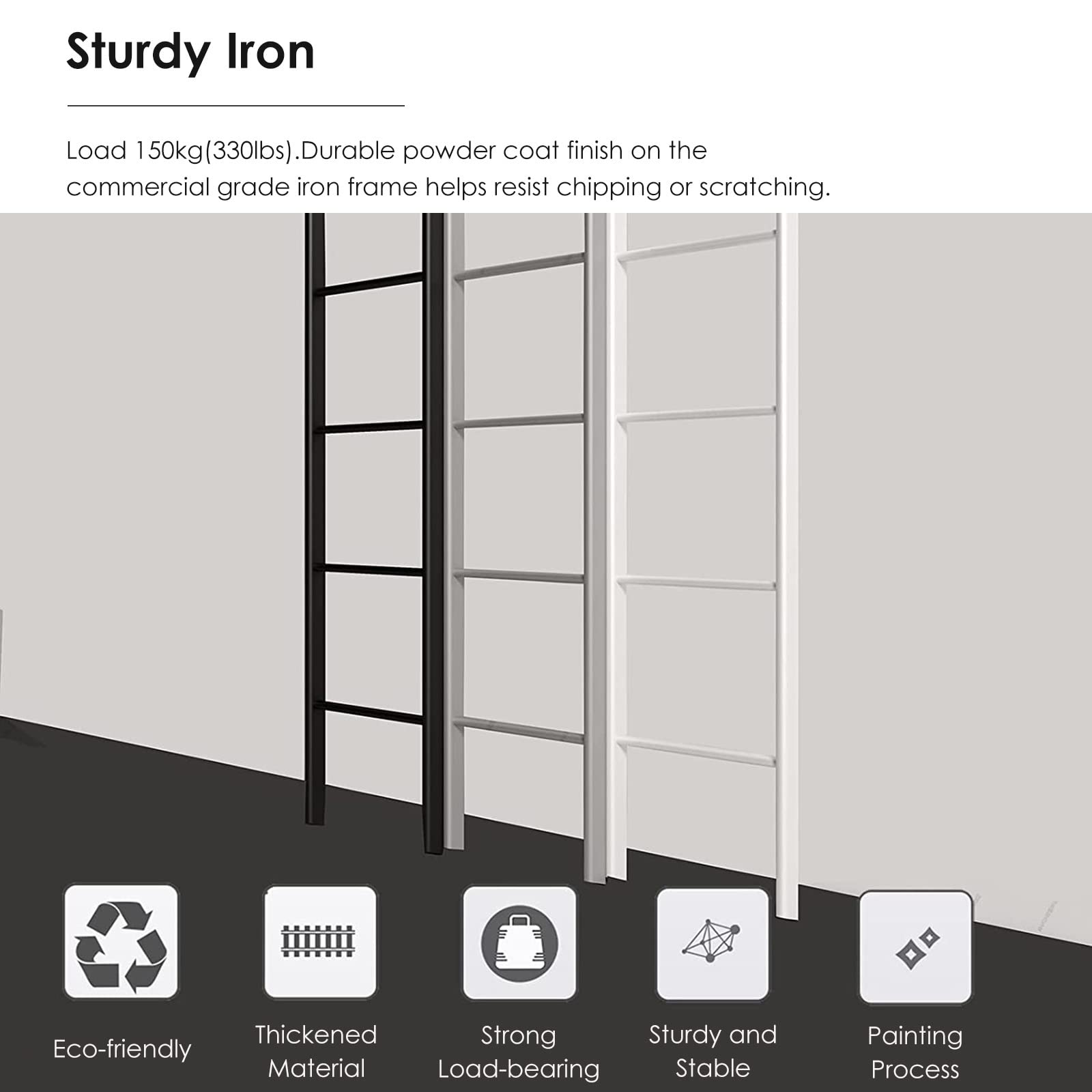 Metal Step Stool Ladder for High Beds - Bedroom Step Stool for Bunk Beds, Loft Beds & Travel Trailers with Included Mounting Brackets (Black, 1.7ft Length) - Perfect for Kids Rooms, Dormitories & RV Camping