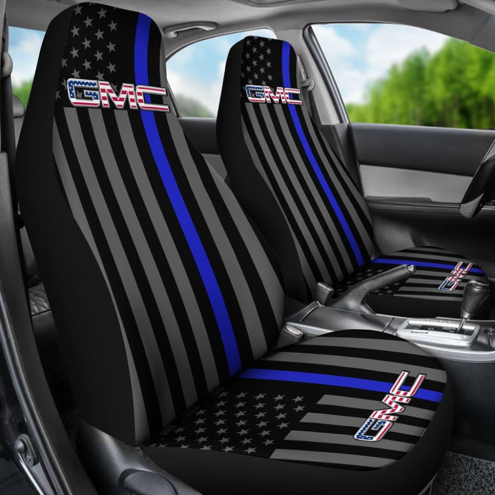 Thin Blue Line American Flag Car Seat Covers for GMC 212601 - Patriotic Police Support Vehicle Accessories for Trucks & SUVs